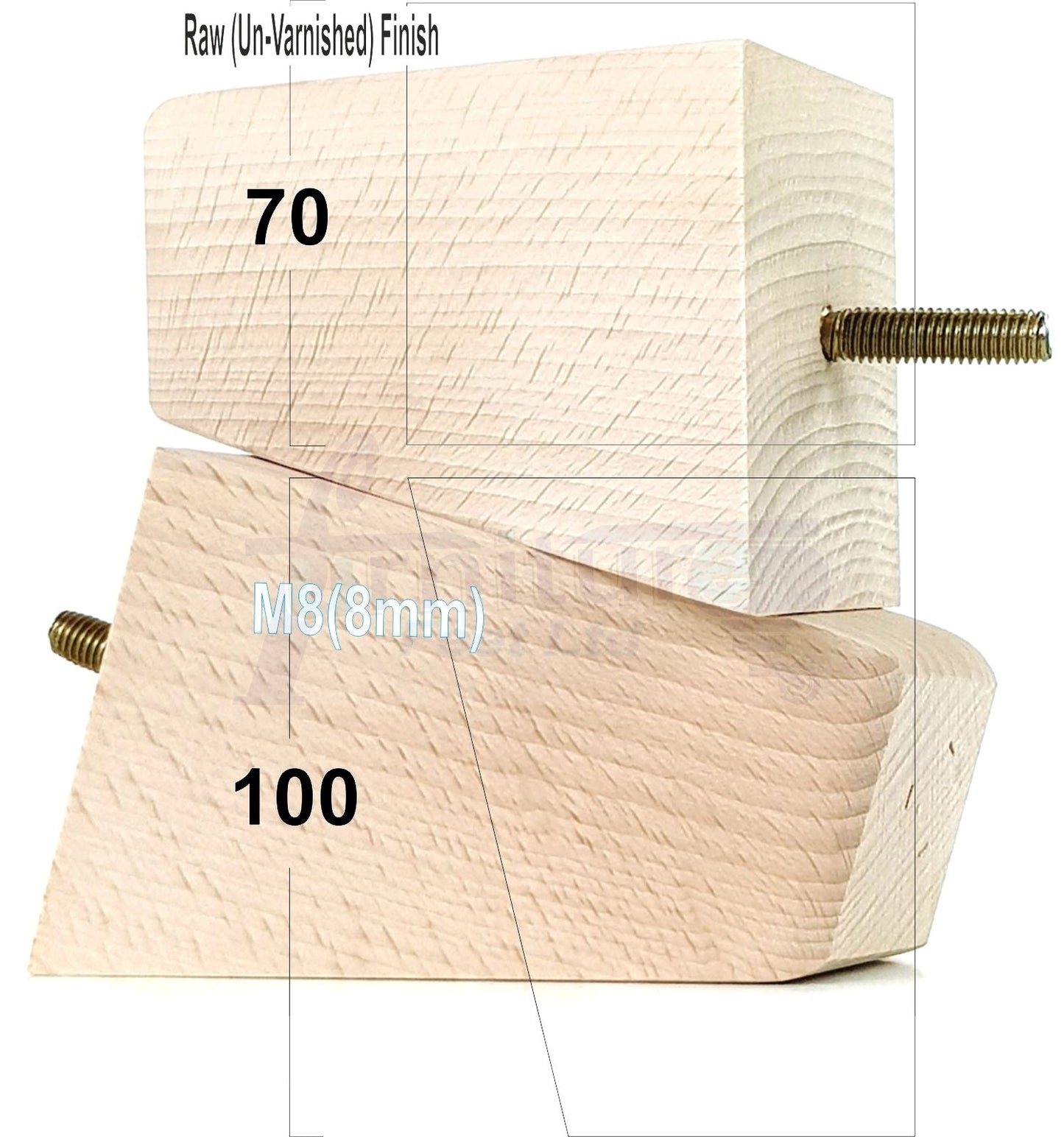 4x Angled Block Wood Sofa Legs 100mm High Replacement Furniture Feet Chairs Cabinets M8(8mm)