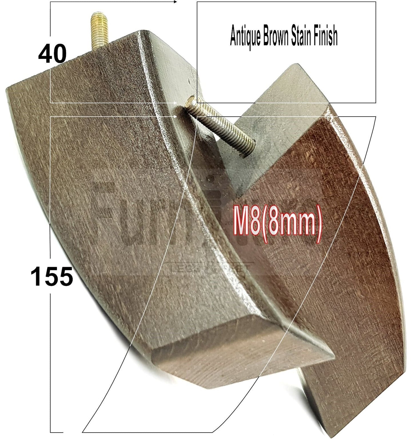 SET OF 4 WOODEN FURNITURE FEET 155mm HIGH REPLACEMENT SOFA LEGS 8mm Thread