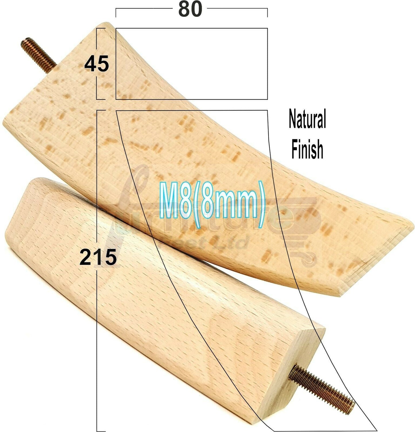 SET OF 4 WOODEN FURNITURE FEET 215mm HIGH REPLACEMENT SOFA LEGS 8mm Thread