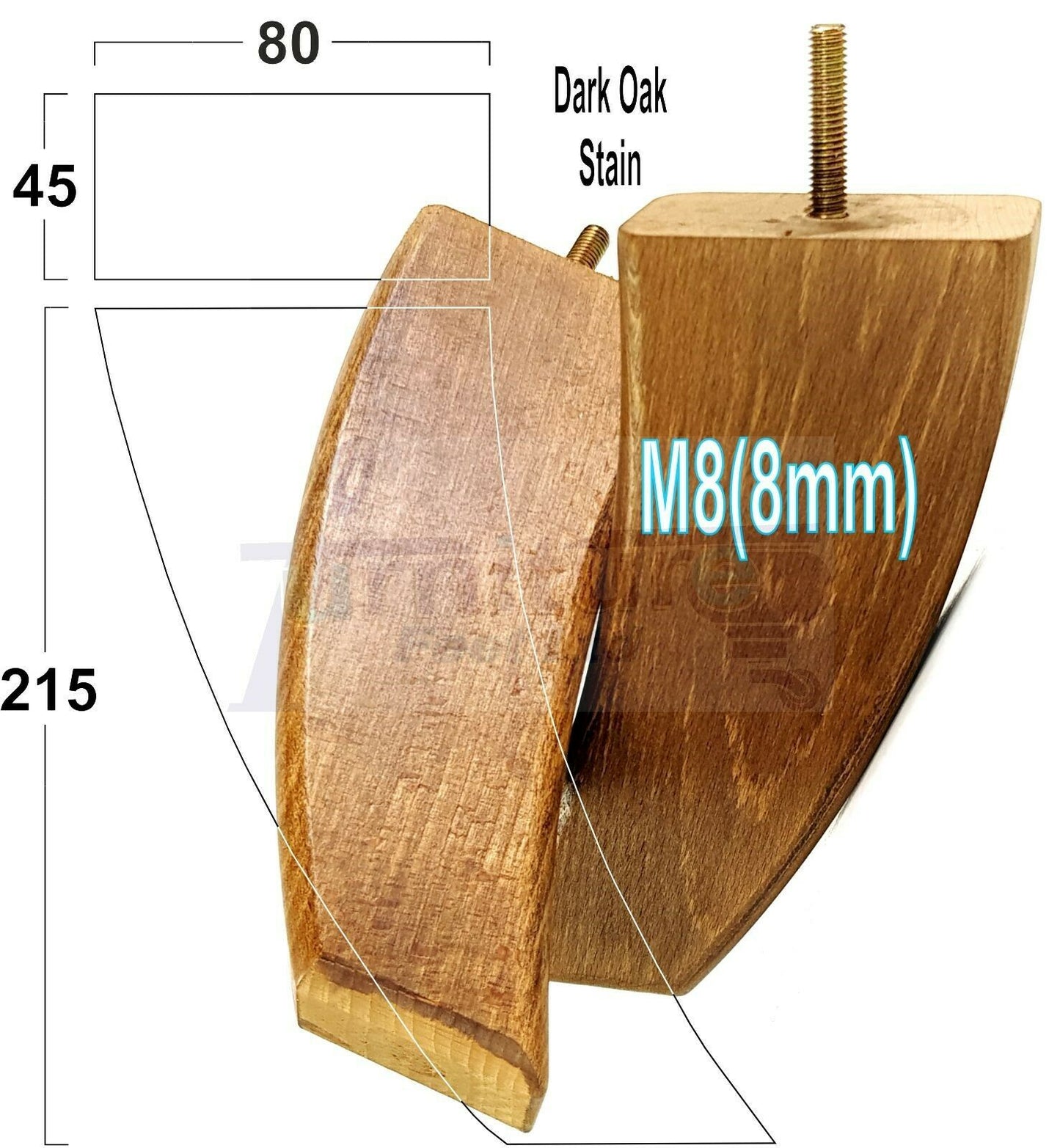 SET OF 4 WOODEN FURNITURE FEET 215mm HIGH REPLACEMENT SOFA LEGS 8mm Thread