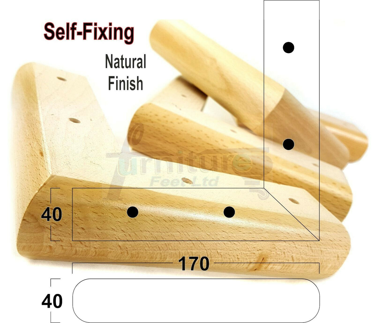 Set Of 4 Wooden Corner Furniture Feet 40mm High Replacement Sofa Chair Legs