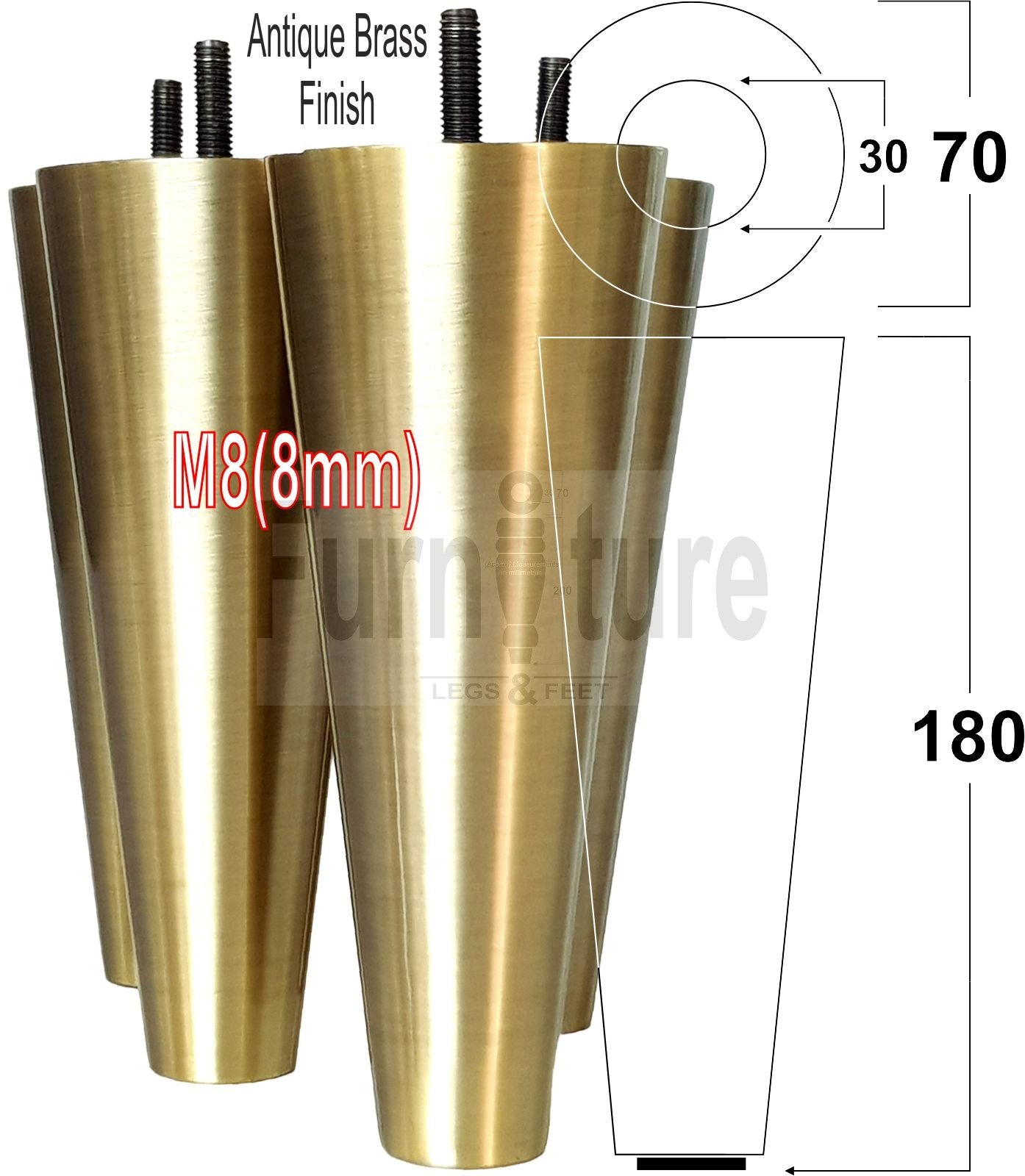 4x Metal Furniture Settee Legs Cabinet Sofa Feet 180mm High Chair Beds M8