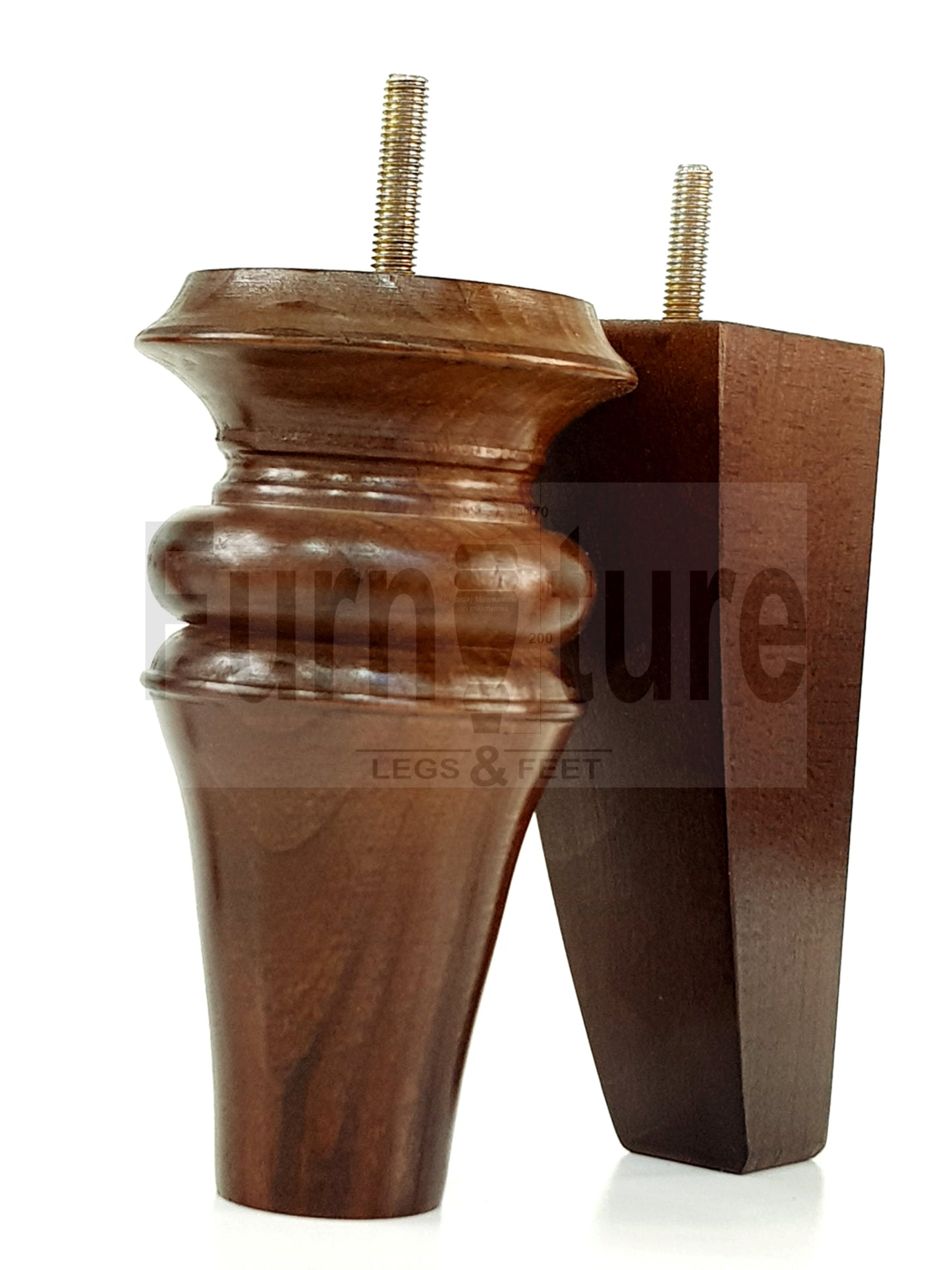2x Turned & 2x Curved Back Wooden Feet Replacement Furniture Legs 150mm M8(8mm)