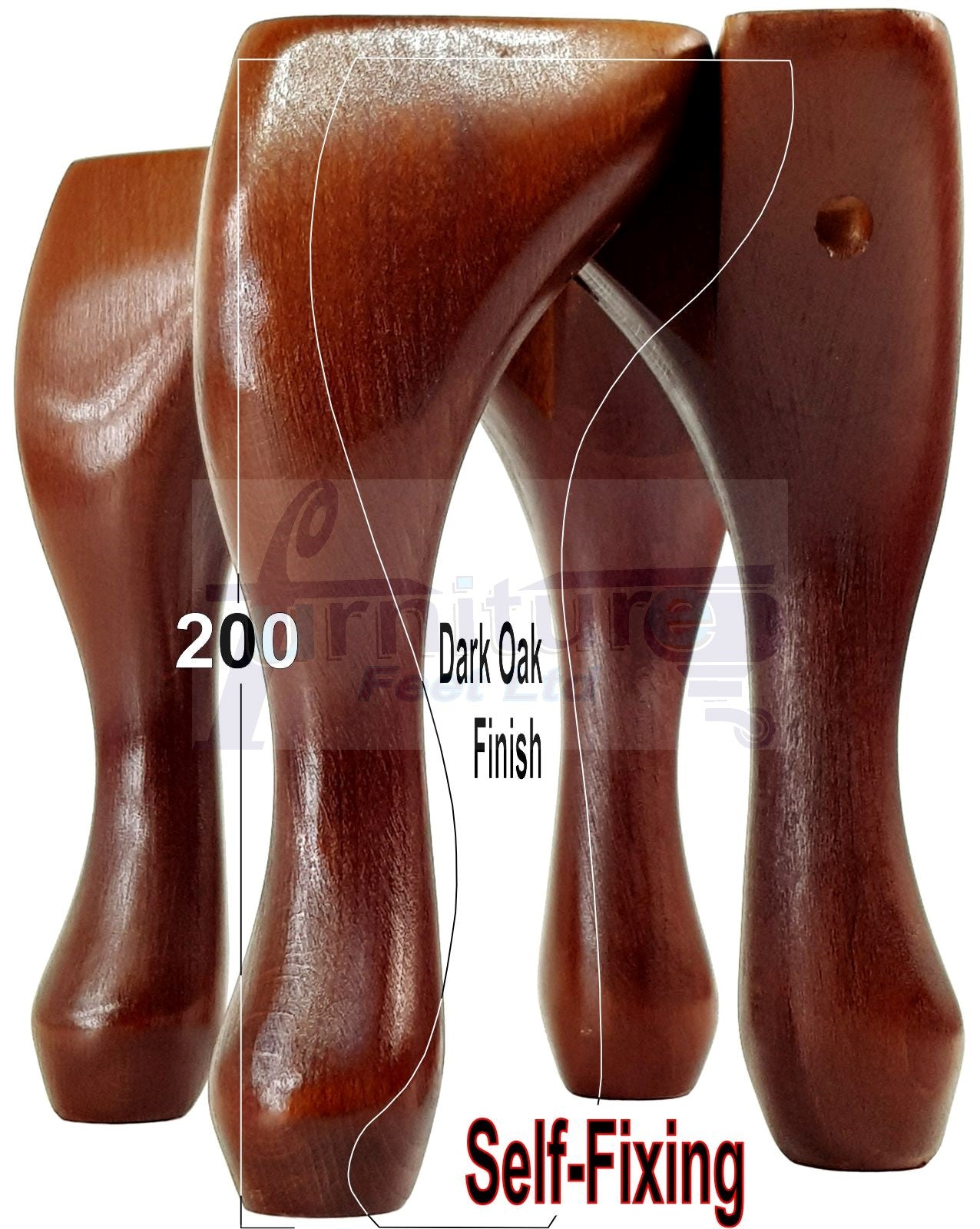 4 Wooden Traditional Queen Anne Furniture Legs 200mm Sofa Chair Beds (Self-Fix)