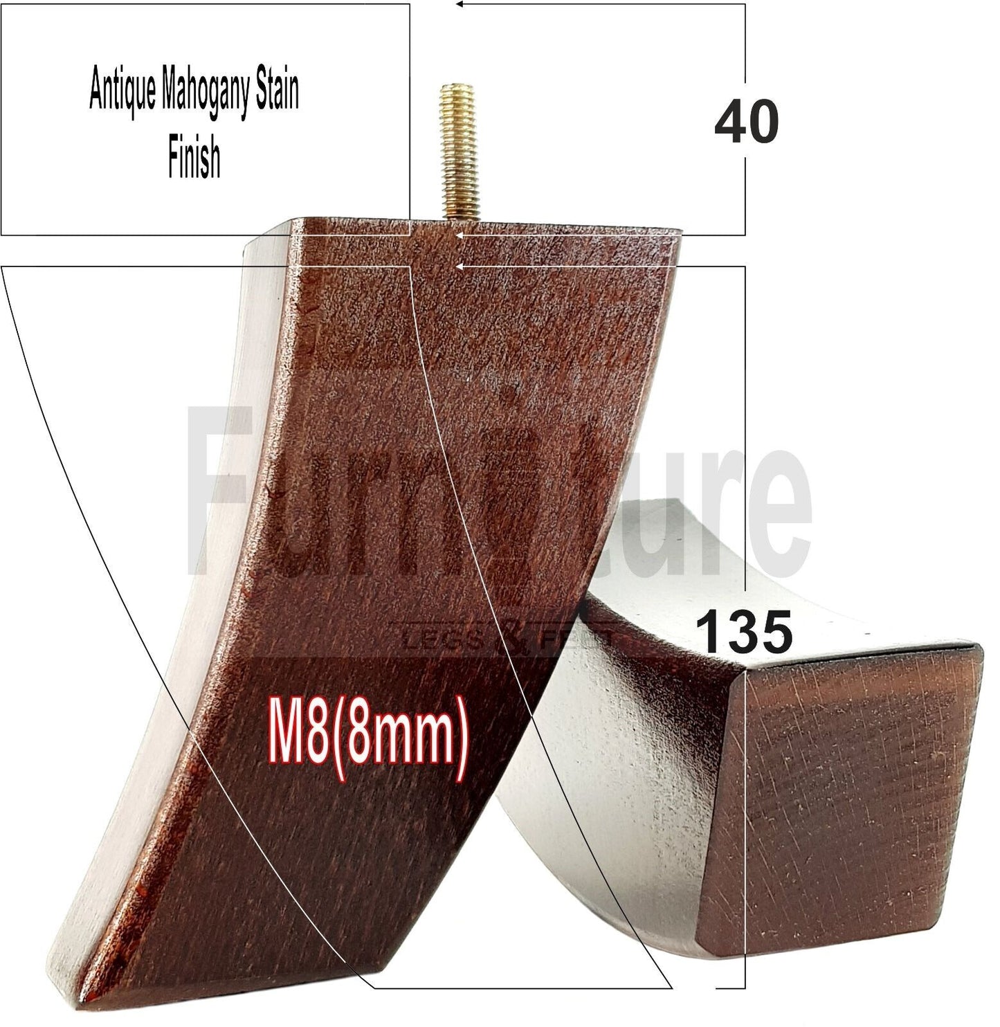 SET OF 4 WOODEN FURNITURE FEET 135mm HIGH REPLACEMENT SOFA LEGS 8mm Thread