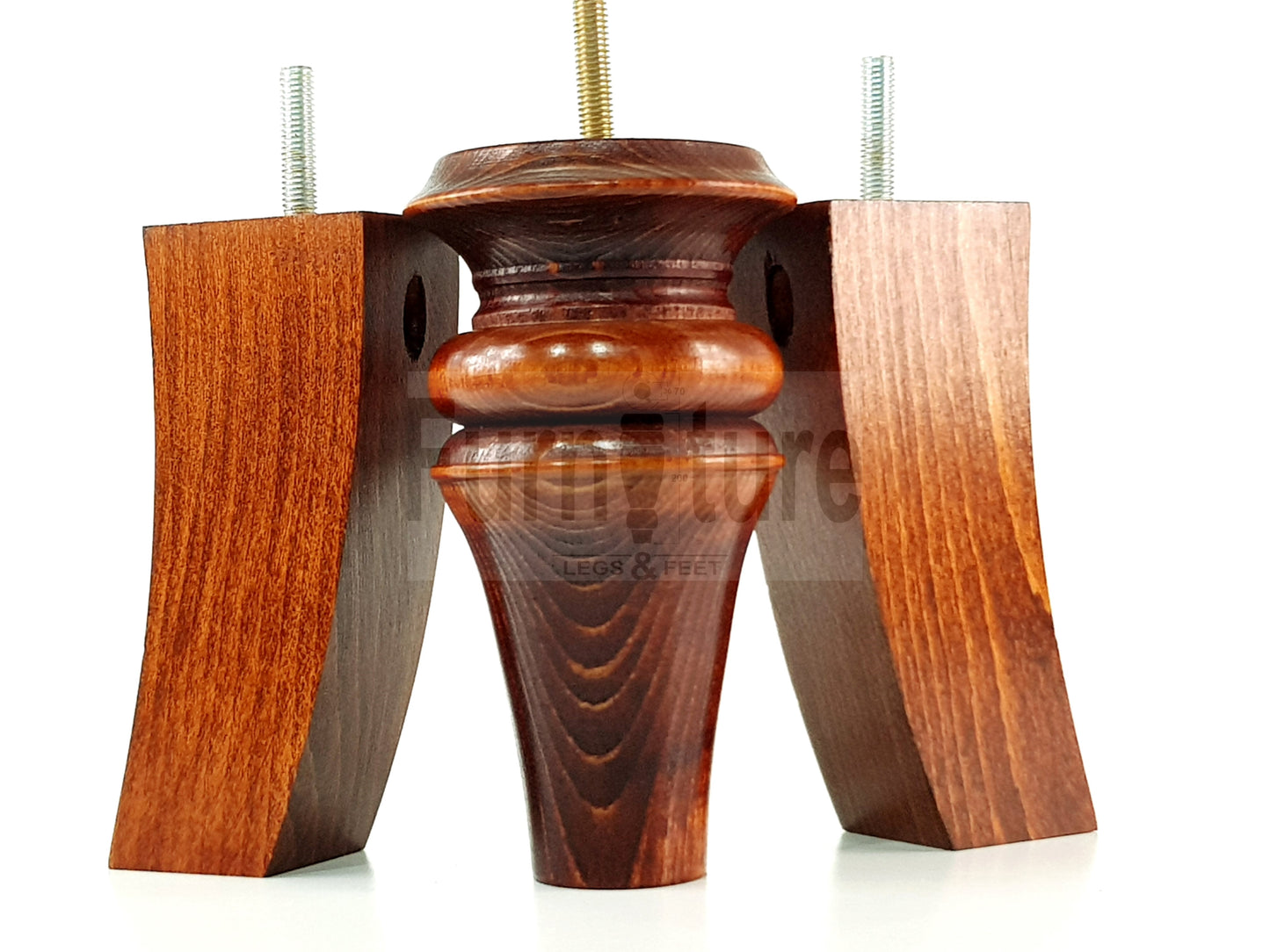 2x Turned & 2x Curved Back Wooden Feet Replacement Furniture Legs 150mm M8(8mm)