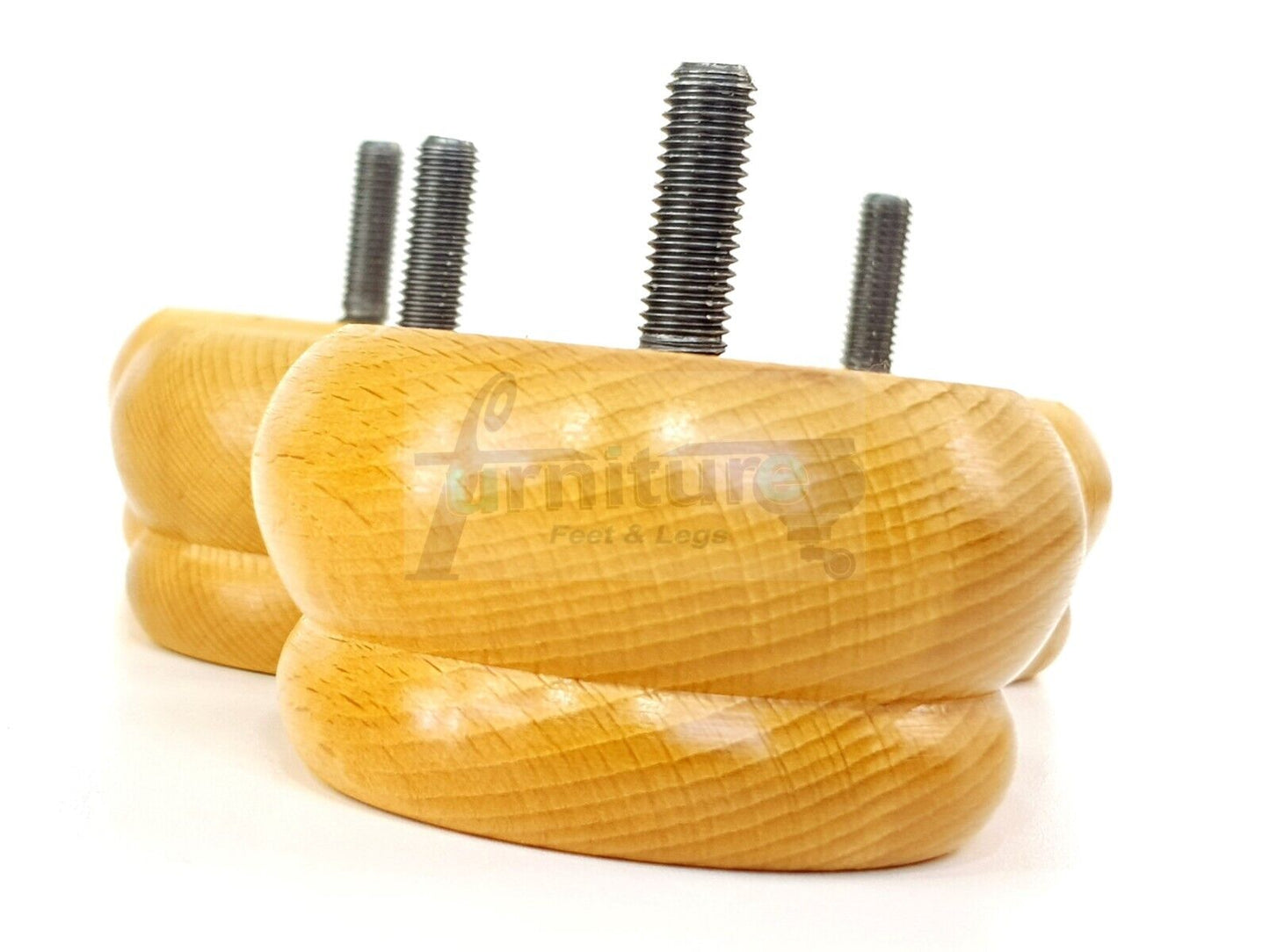 4 Turned Wood Furniture Legs Chair Sofa Bed M8 Replacement Bun Feet 50mm High