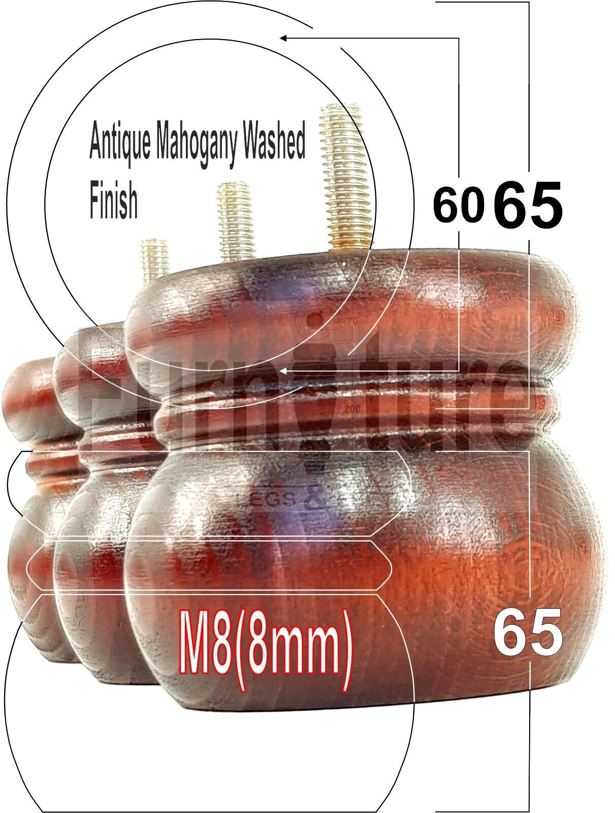 4 Wood Bun Feet Replacement Turned Furniture Legs 60mm High Multiple Colours 2 Inches Tall Chairs Stools Sofa Beds Cabinets M8