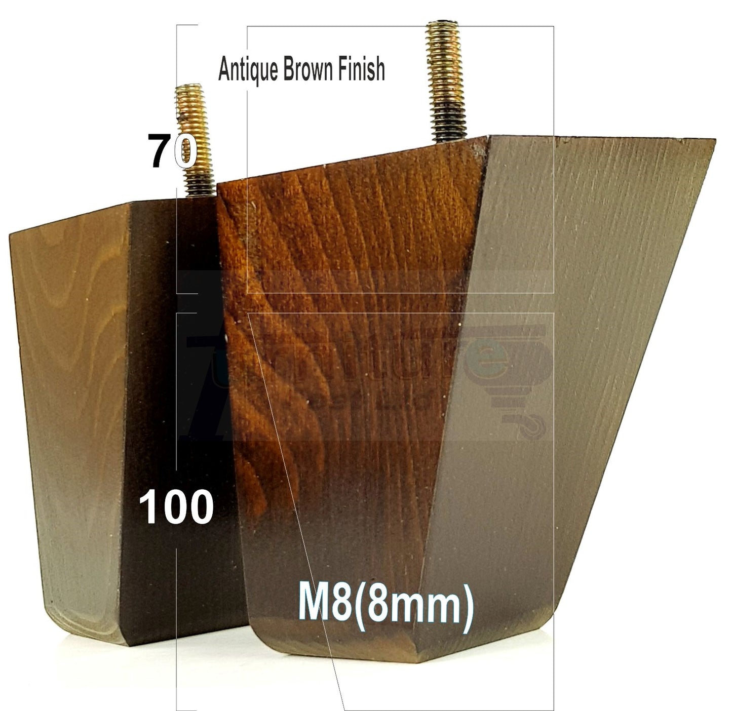 4x Angled Block Wood Sofa Legs 100mm High Replacement Furniture Feet Chairs Cabinets M8(8mm)