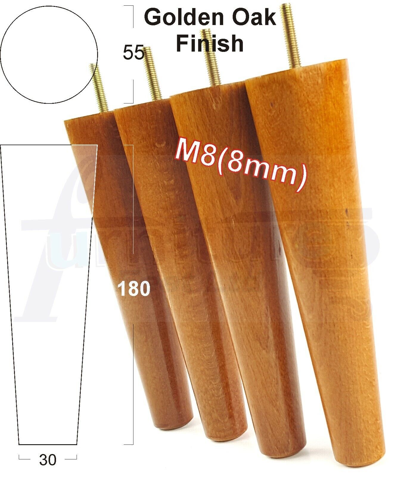4 Retro Wood Replacement Furniture Chair Legs M8 Footstool Settee Sofa Feet 180mm High