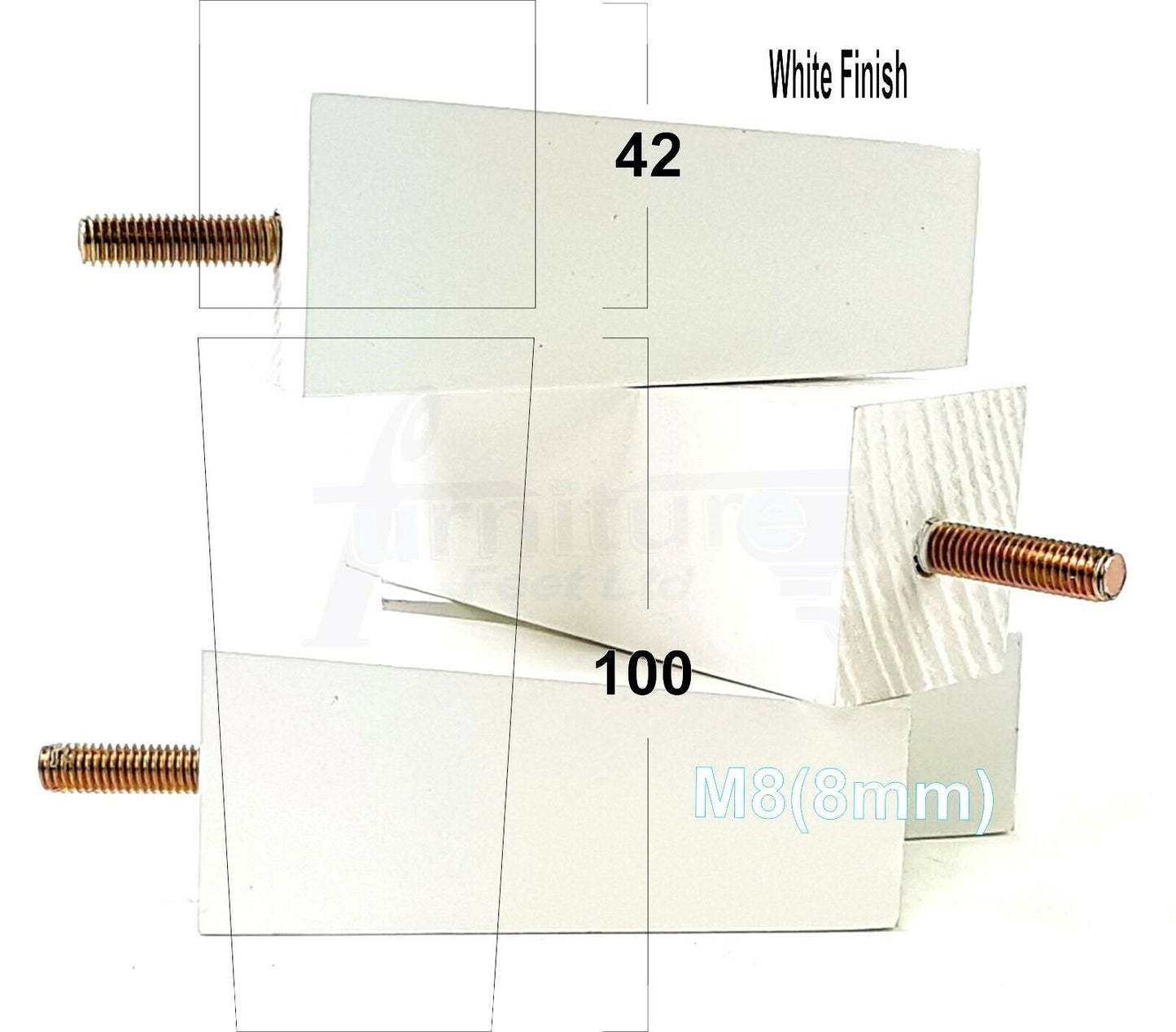 4x Solid Wood Block Furniture Legs Replacement Square Feet 100mm High M8(8mm)
