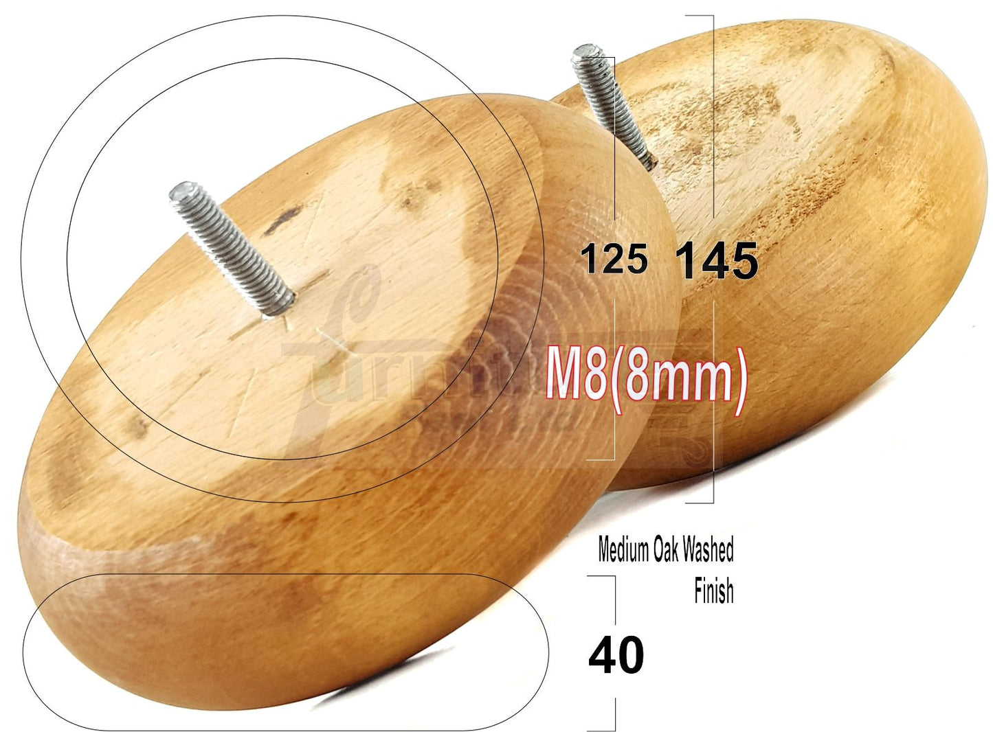 Set Of 4 Turned Wood Furniture Legs Chair Sofa Bed Replacement Bun Feet 40mm High