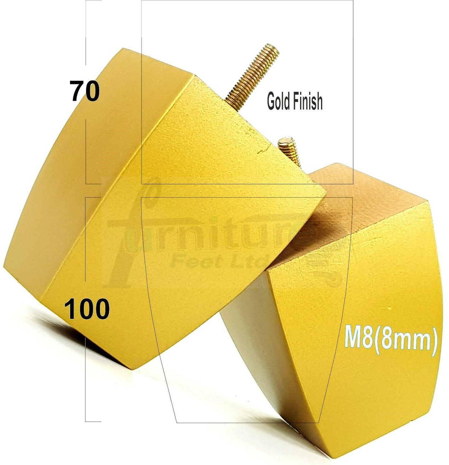 Set Of 4 Solid Wood Square Block Furniture Feet Replacement Legs 100mm High M8(8mm)