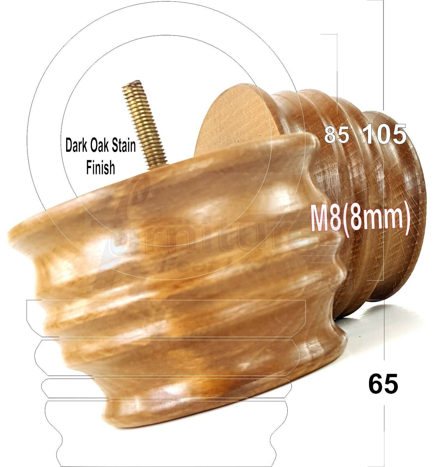4x Turned Wooden Furniture Replacement Legs 65mm High 8mm Tread