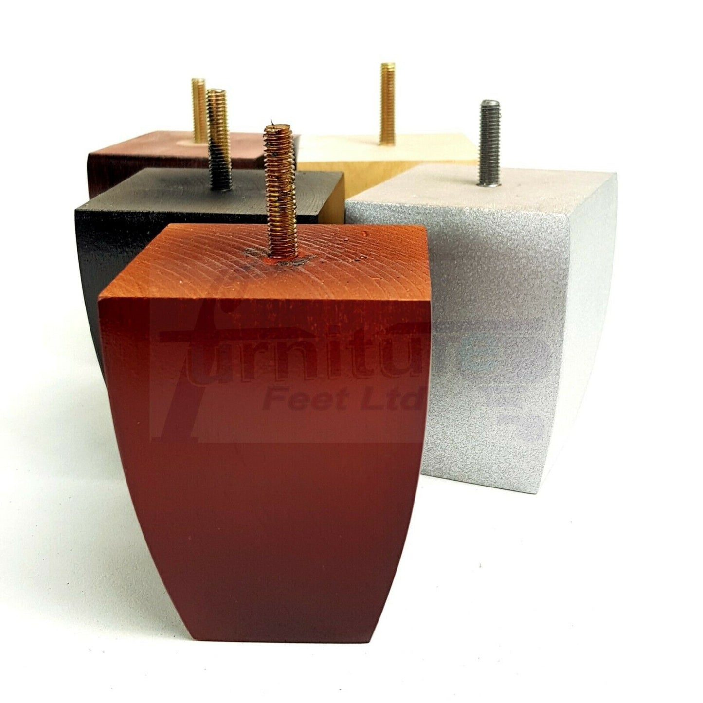 Set Of 4 Solid Wood Square Block Furniture Feet Replacement Legs 100mm High M8(8mm)