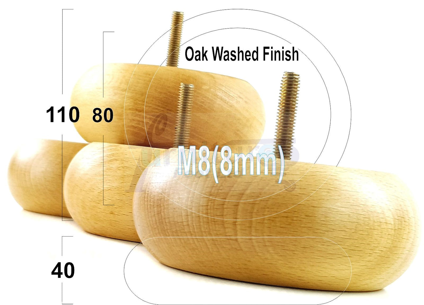 Set Of 4 Turned Wood Furniture Legs Chair Sofa Bed Replacement Bun Feet 40mm High