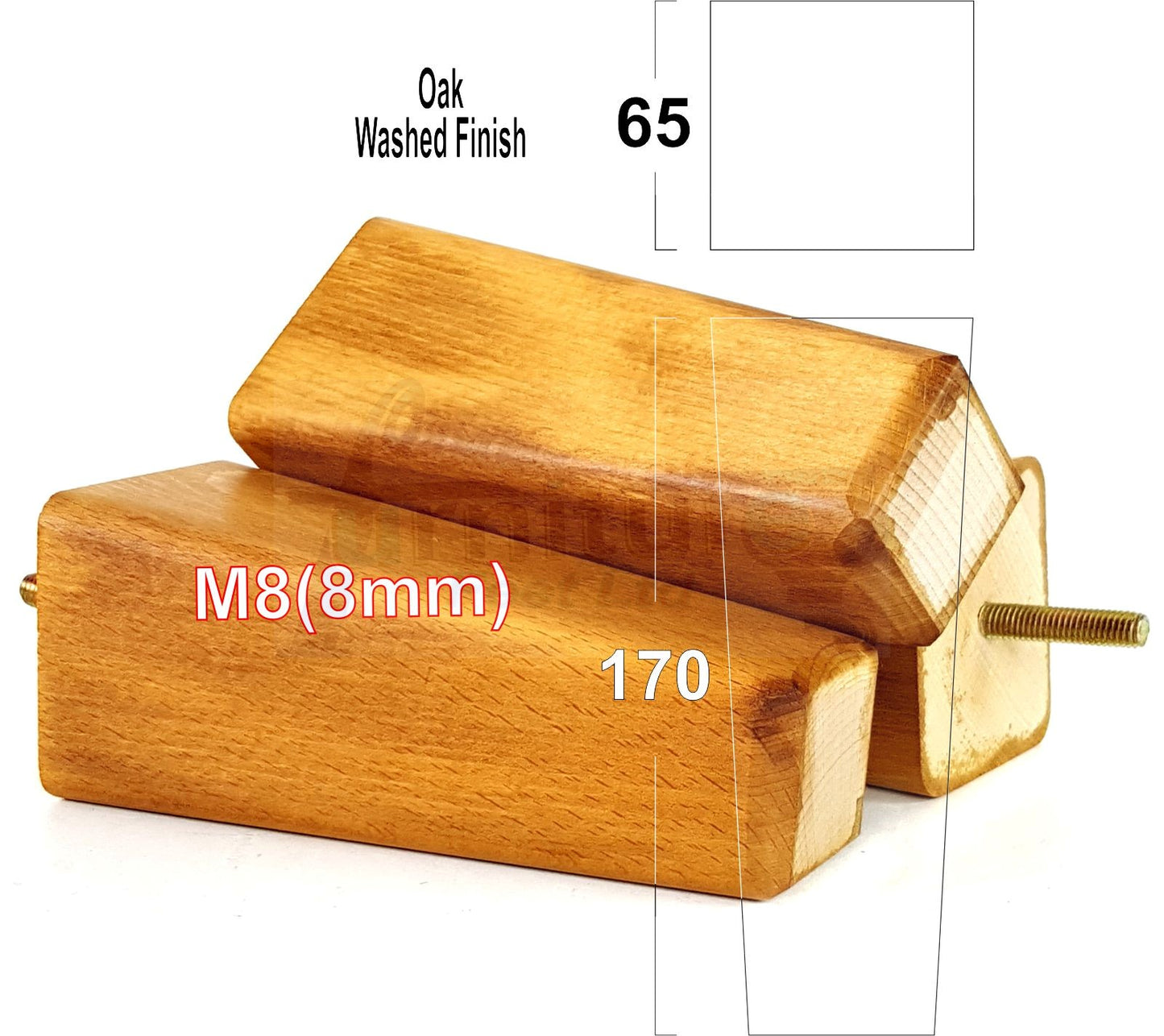 4x Wooden Furniture Legs 170mm High Replacement Square Tapered Feet 8mm