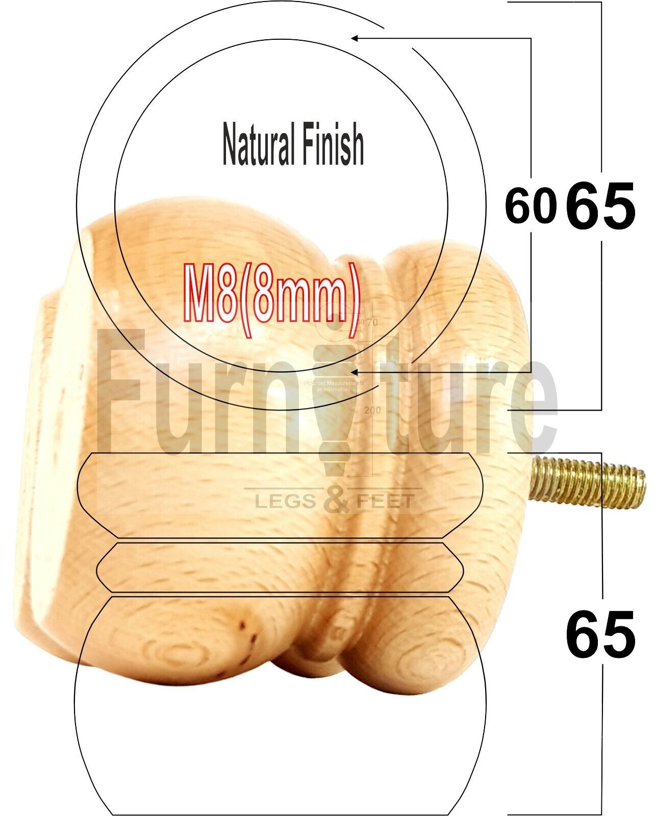 4 Wood Bun Feet Replacement Turned Furniture Legs 60mm High Multiple Colours 2 Inches Tall Chairs Stools Sofa Beds Cabinets M8