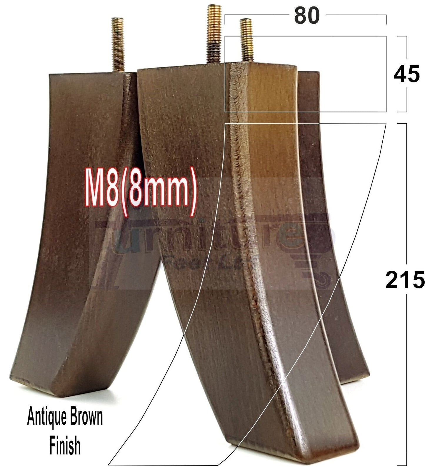 SET OF 4 WOODEN FURNITURE FEET 215mm HIGH REPLACEMENT SOFA LEGS 8mm Thread