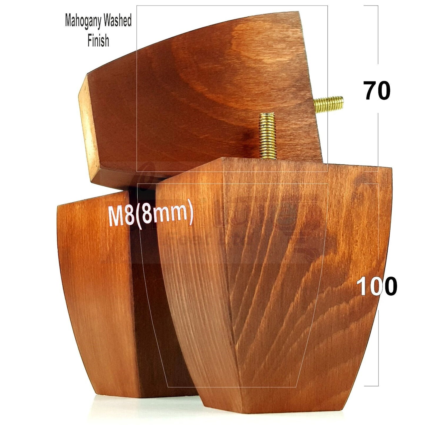 Set Of 4 Solid Wood Square Block Furniture Feet Replacement Legs 100mm High M8(8mm)