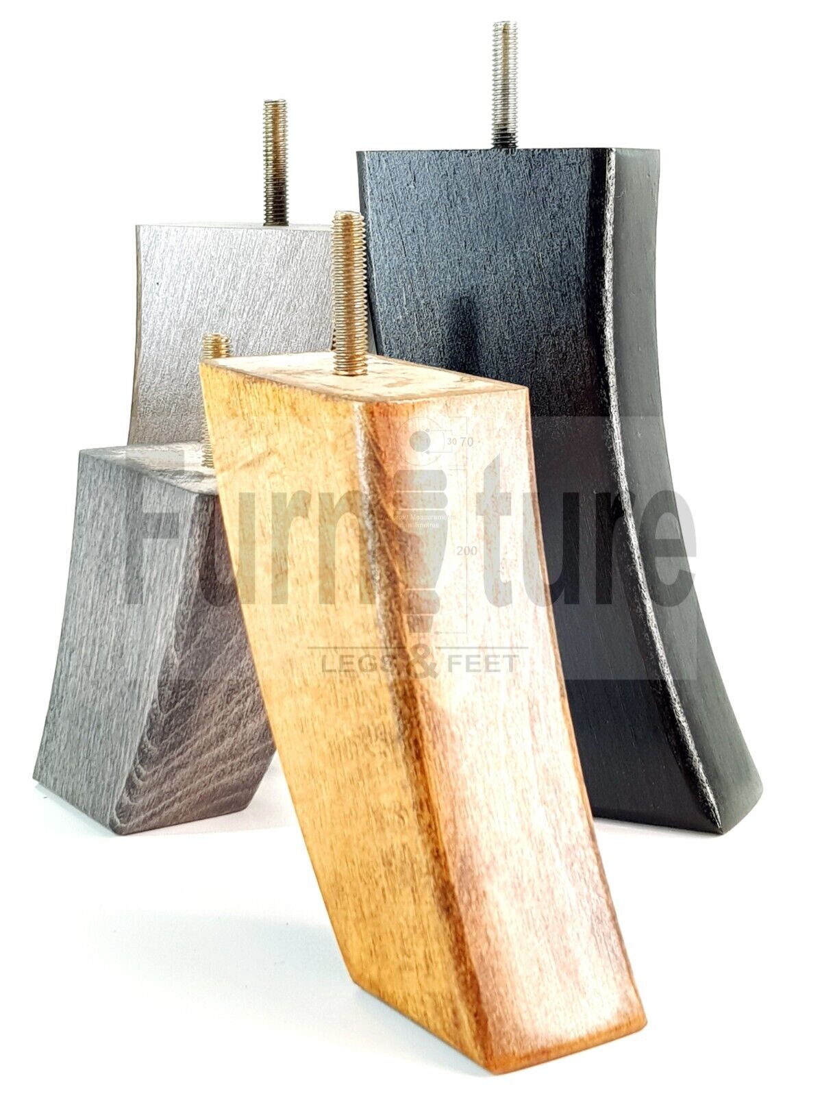 SET OF 4 WOODEN FURNITURE FEET 75mm HIGH REPLACEMENT SOFA LEGS 8mm Thread