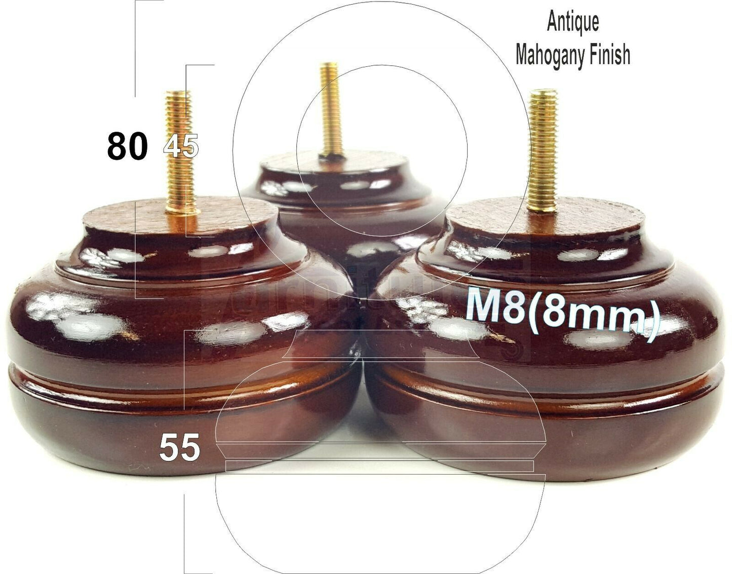4 Wood Replacment Furniture Chair Legs M8 Sofa Settee Bed Stool Feet 55mm High