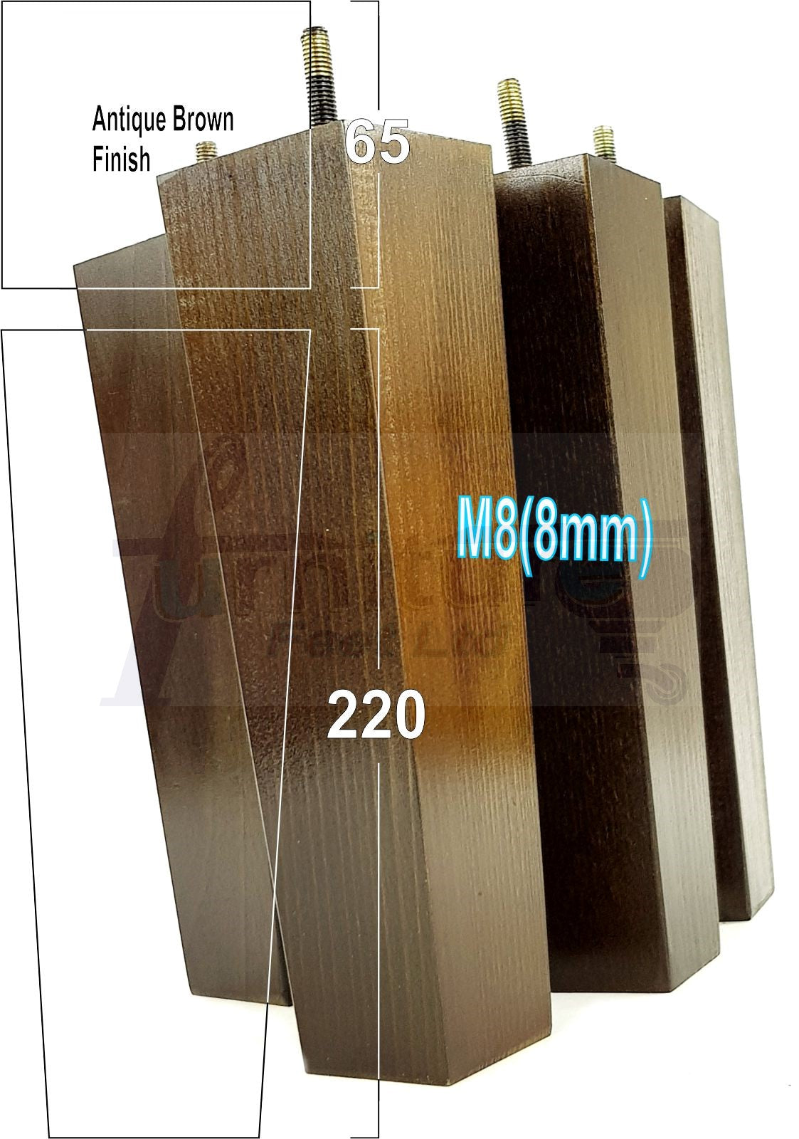 4 Solid Wood Furniture Feet Square Replacement Block Tapered Legs 220mm High M8 Sofa Chairs Stools Cabinets Beds
