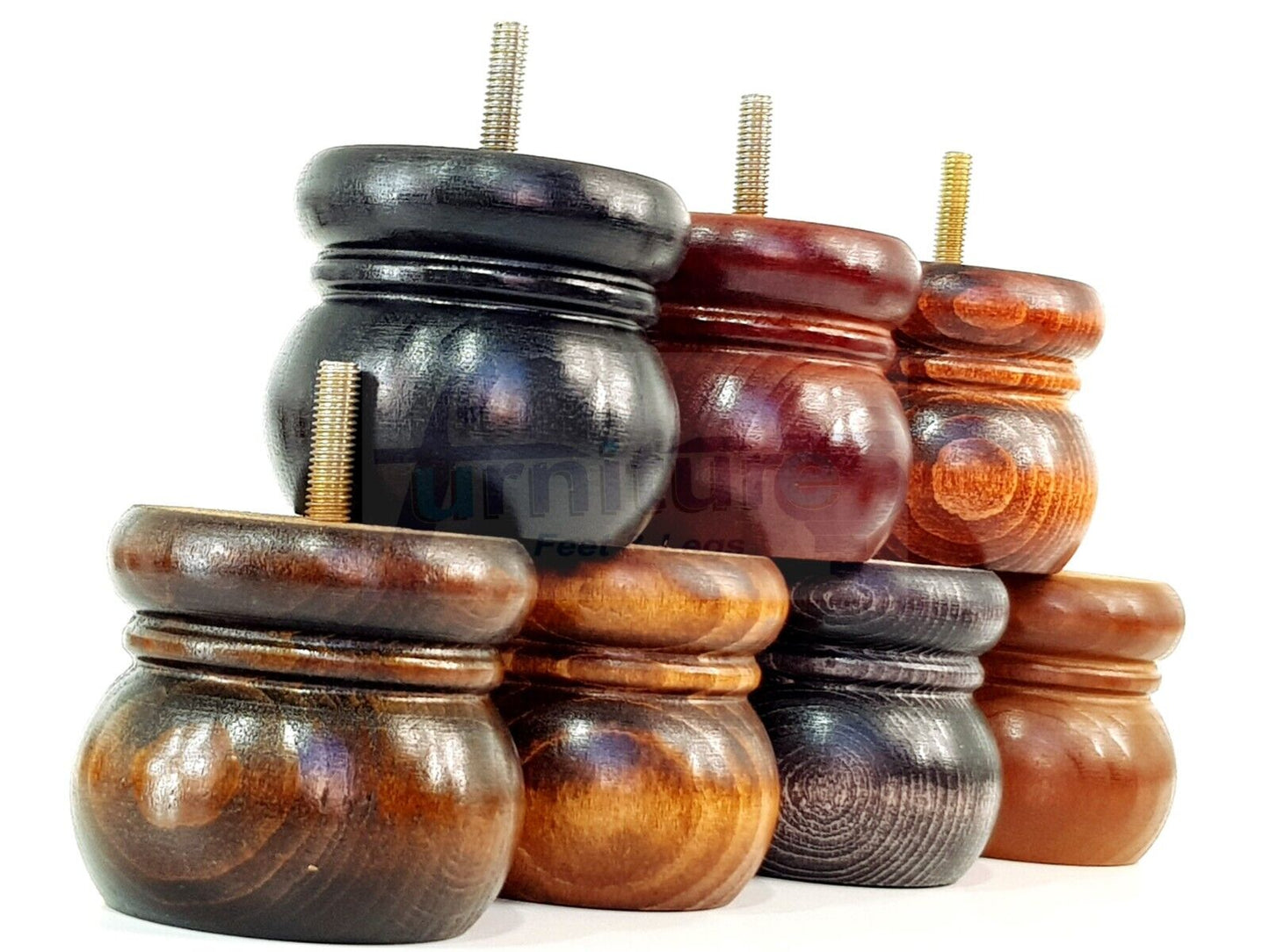 4 Wood Bun Feet Replacement Turned Furniture Legs 60mm High Multiple Colours 2 Inches Tall Chairs Stools Sofa Beds Cabinets M8