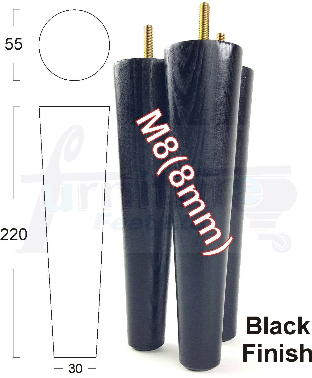 4 Retro Wood Replacement Furniture Chair Legs M8 Footstool Settee Sofa Feet 220mm High