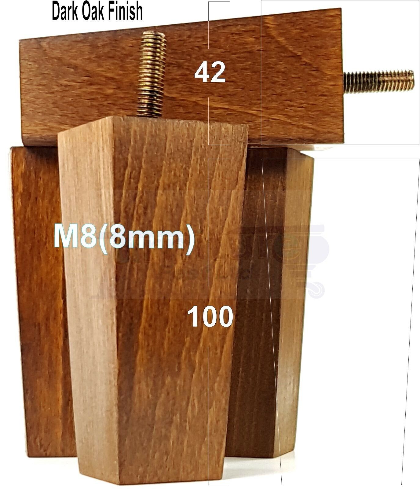 4x Solid Wood Block Furniture Legs Replacement Square Feet 100mm High M8(8mm)