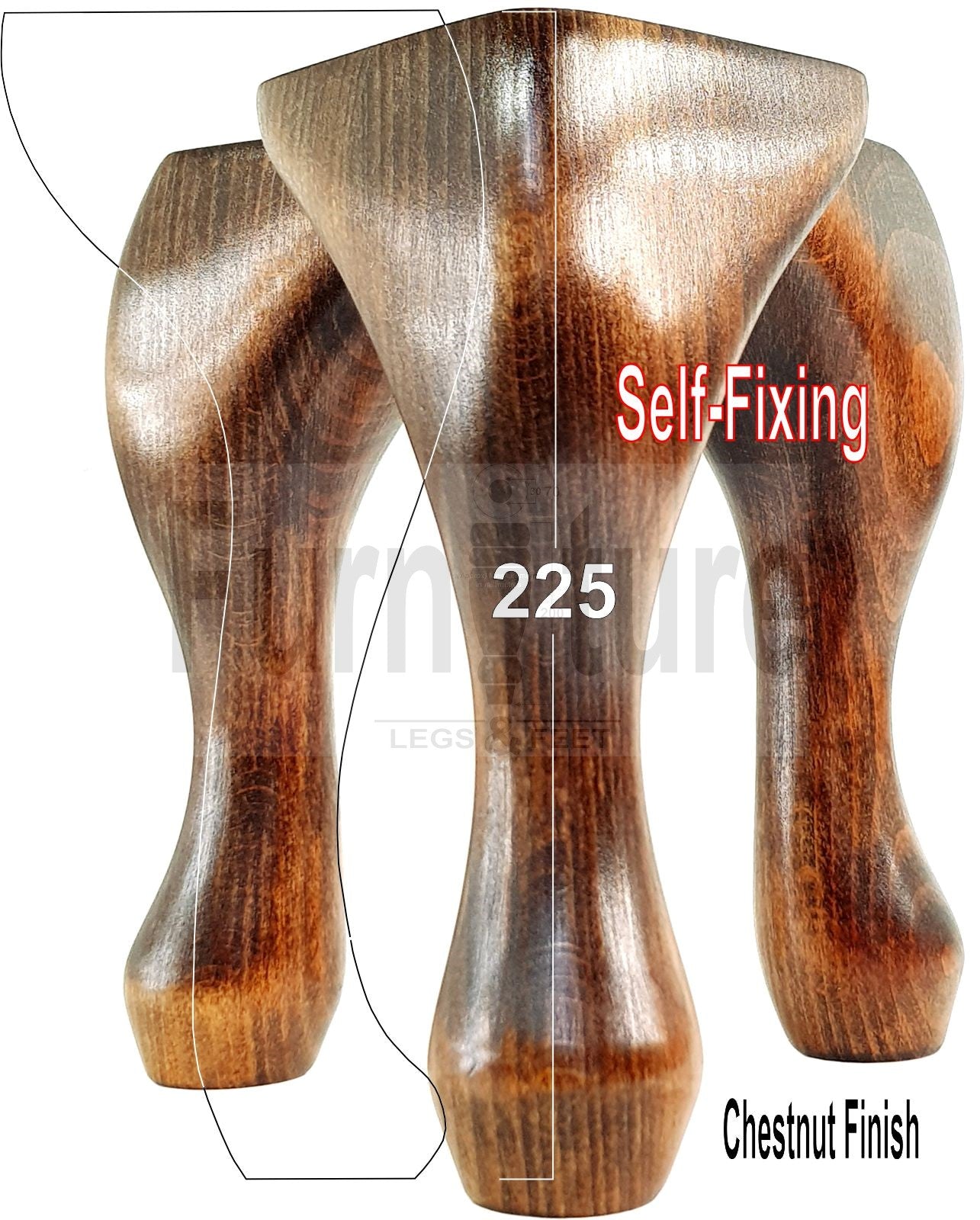 4 Wooden Traditional Queen Anne Furniture Legs 225mm Sofa Chair Beds (Self-Fix)