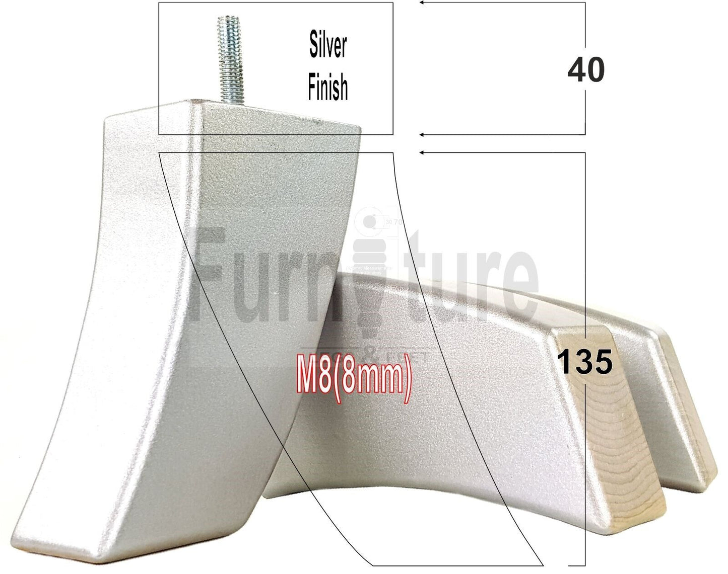 SET OF 4 WOODEN FURNITURE FEET 135mm HIGH REPLACEMENT SOFA LEGS 8mm Thread