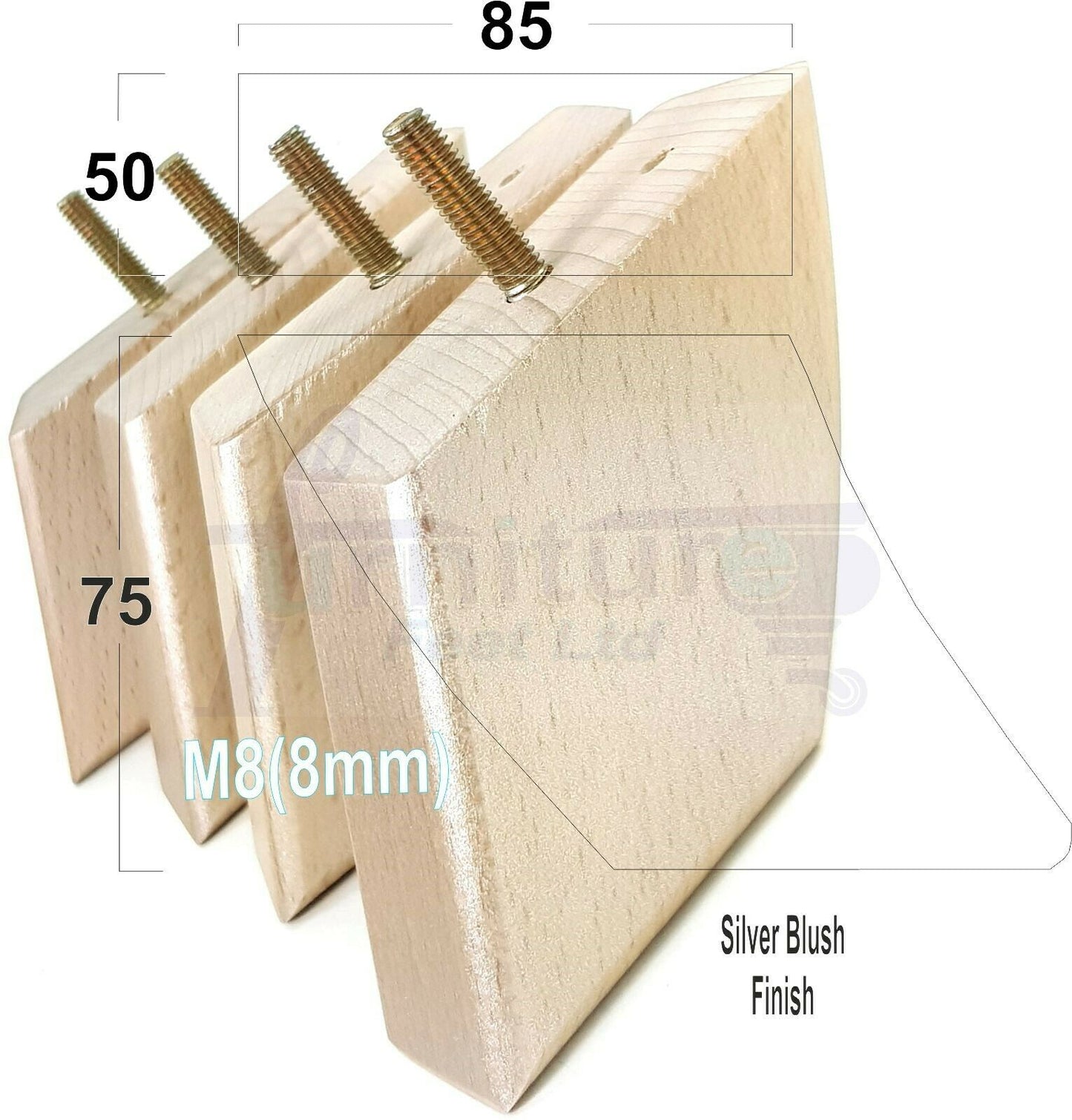 SET OF 4 WOODEN FURNITURE FEET 75mm HIGH REPLACEMENT SOFA LEGS 8mm Thread