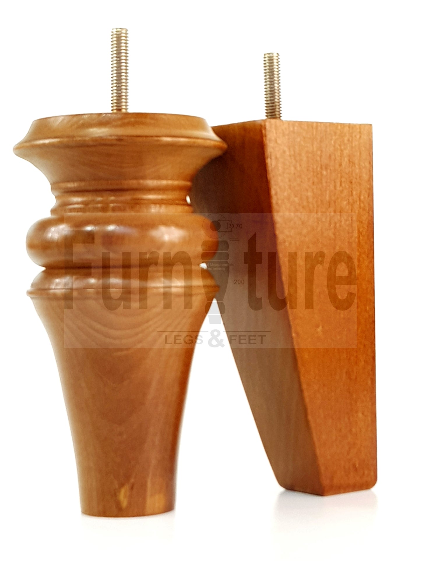 2x Turned & 2x Curved Back Wooden Feet Replacement Furniture Legs 150mm M8(8mm)