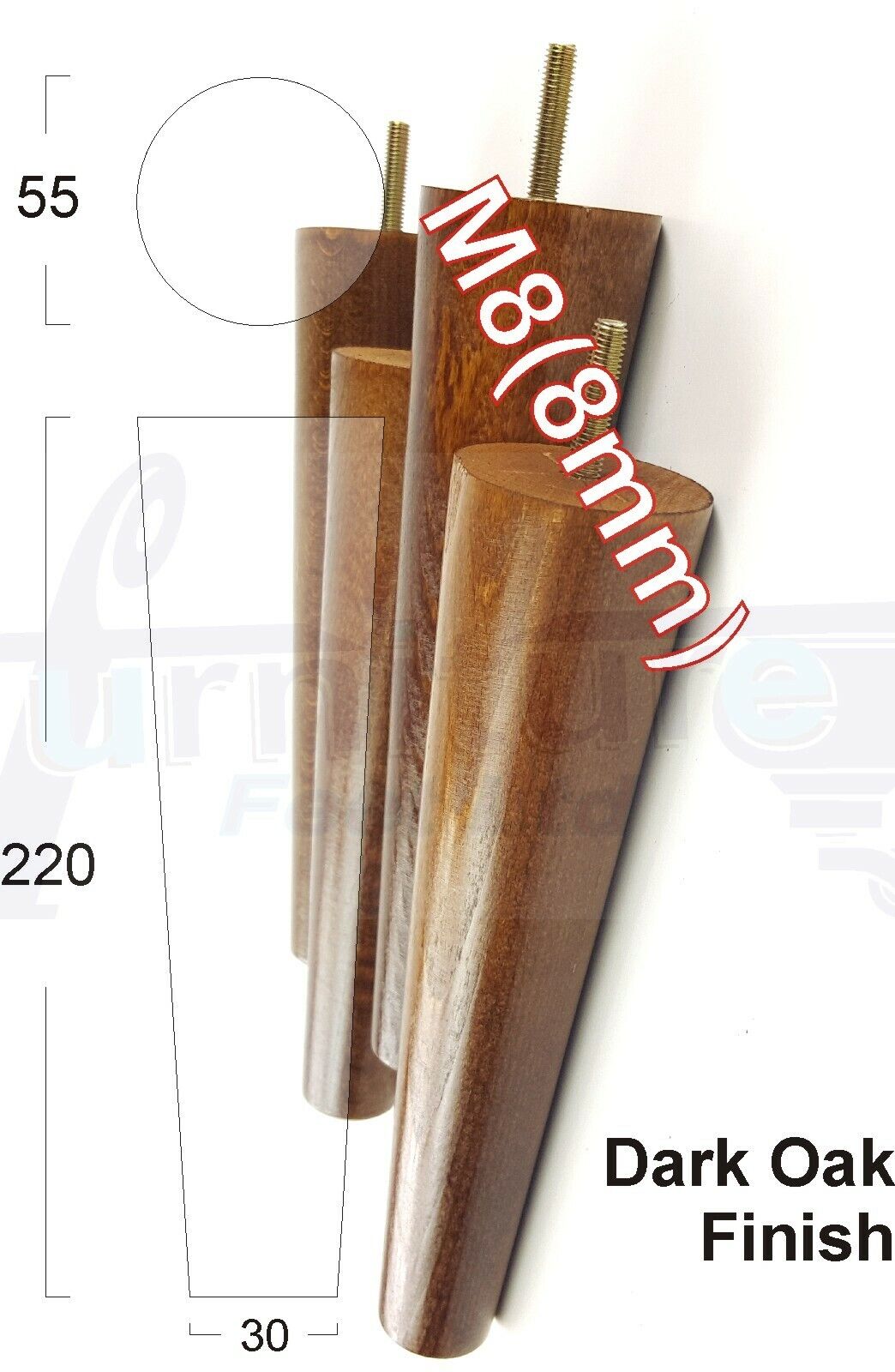4 Retro Wood Replacement Furniture Chair Legs M8 Footstool Settee Sofa Feet 220mm High