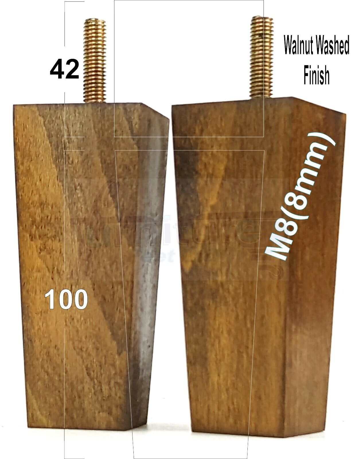 4x Solid Wood Block Furniture Legs Replacement Square Feet 100mm High M8(8mm)