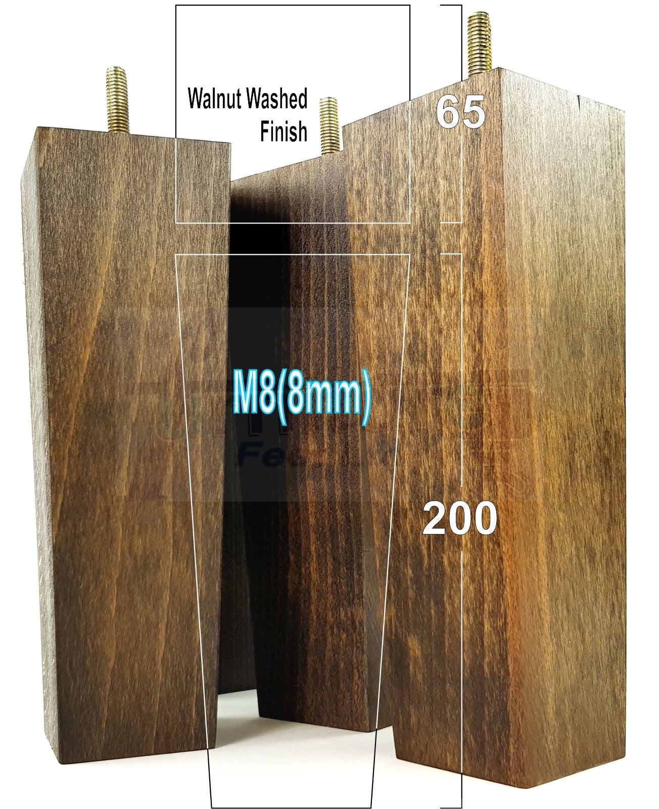 4 Solid Wood Furniture Feet Square Replacement Block Tapered Legs 200mm High M8 Sofa Chairs Stools Cabinets Beds