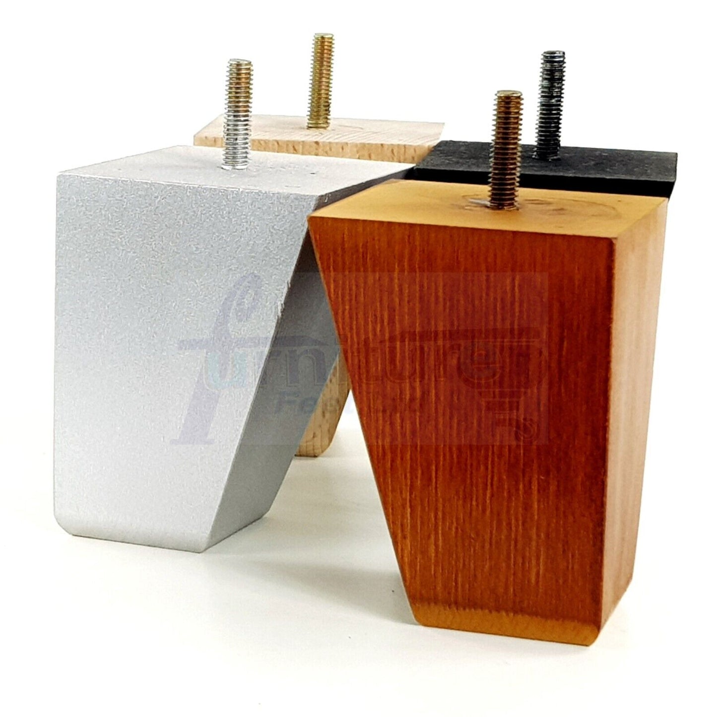 4x Angled Block Wood Sofa Legs 100mm High Replacement Furniture Feet Chairs Cabinets M8(8mm)