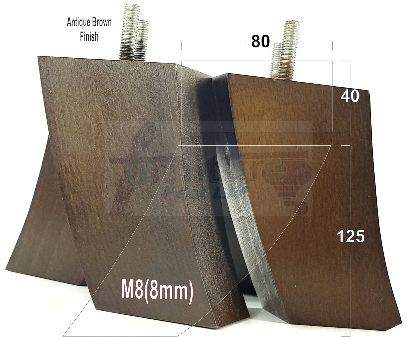 SET OF 4 WOODEN FURNITURE FEET 125mm HIGH REPLACEMENT SOFA LEGS 8mm Thread