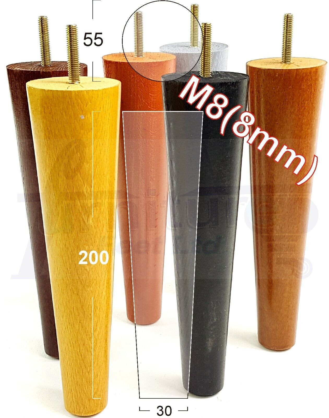 4 Retro Turned Wood Replacement Furniture Chair Legs M8 Footstool Settee Sofa Feet 200mm High