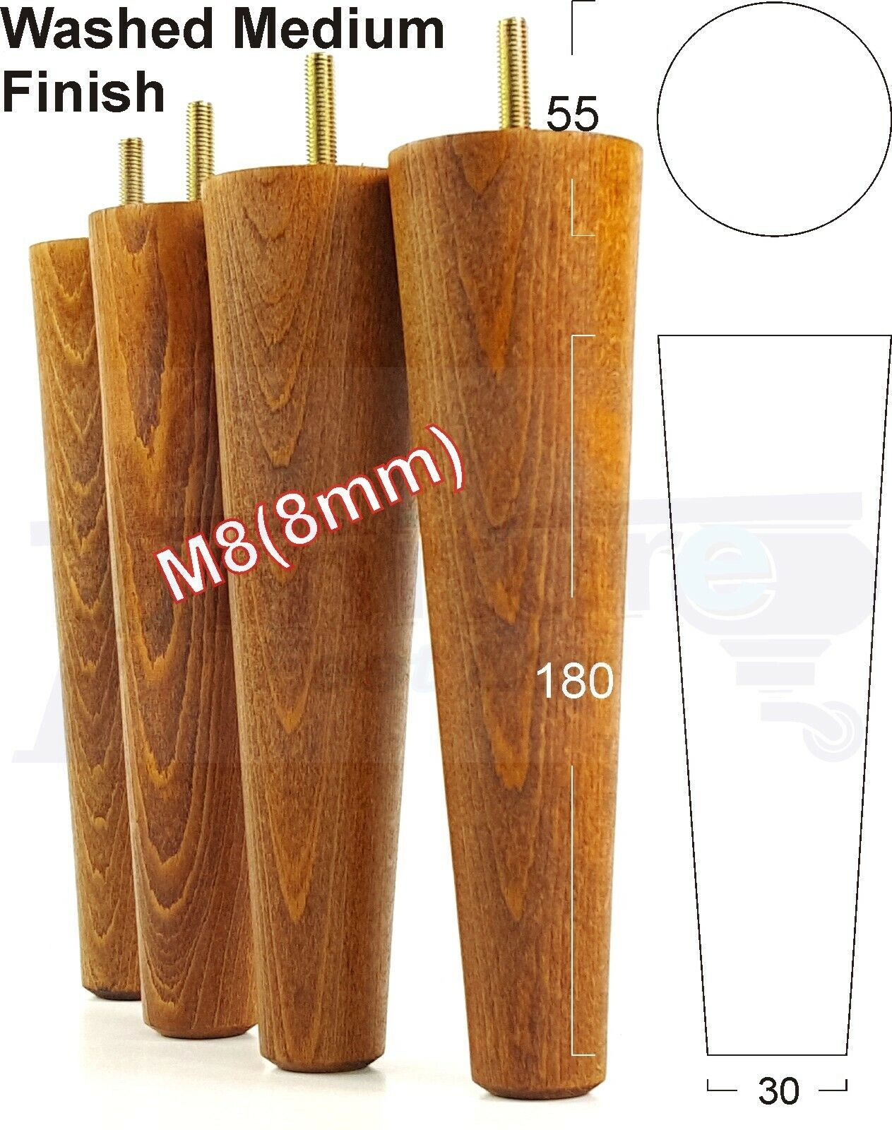 4 Retro Wood Replacement Furniture Chair Legs M8 Footstool Settee Sofa Feet 180mm High