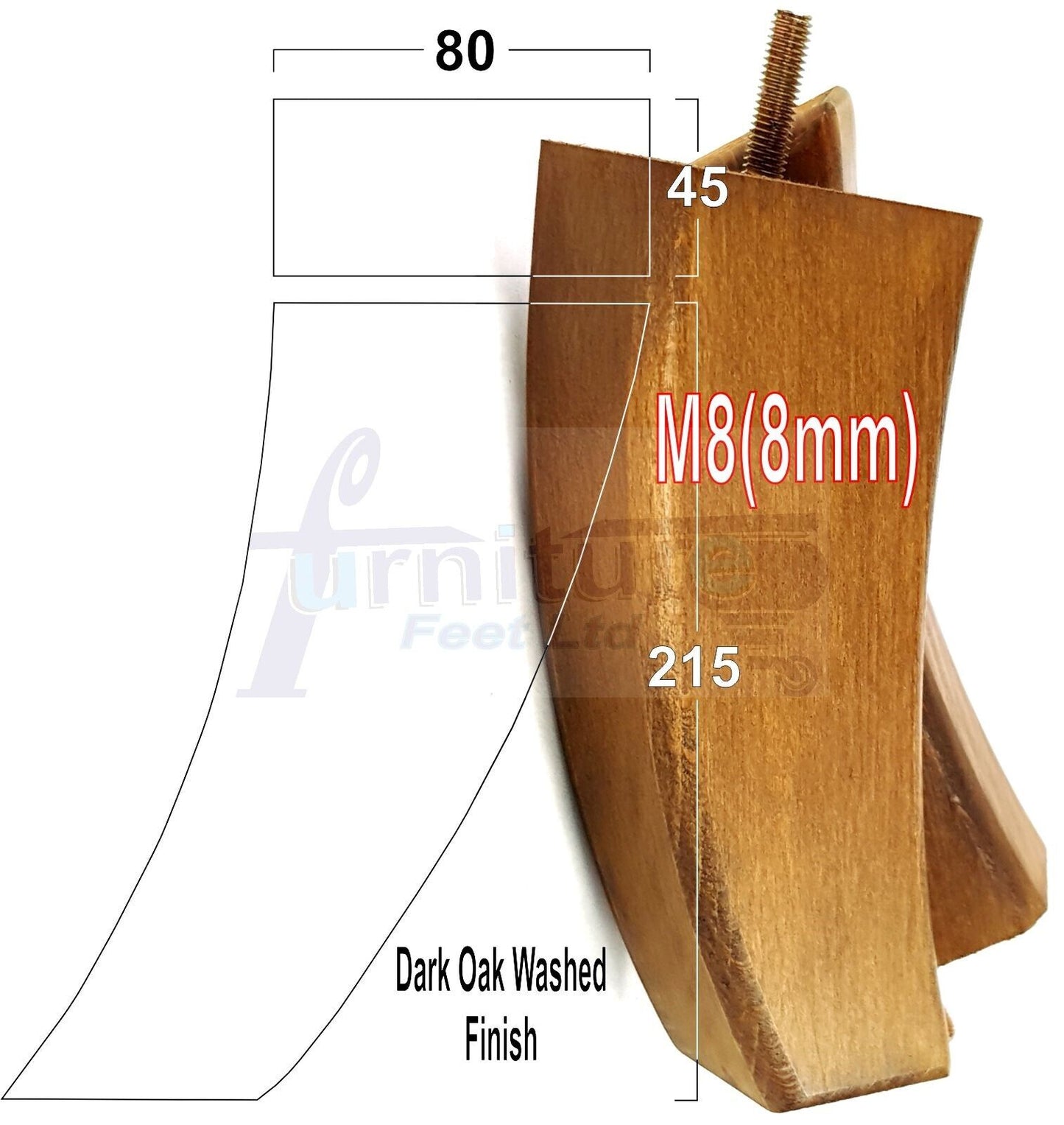 SET OF 4 WOODEN FURNITURE FEET 215mm HIGH REPLACEMENT SOFA LEGS 8mm Thread