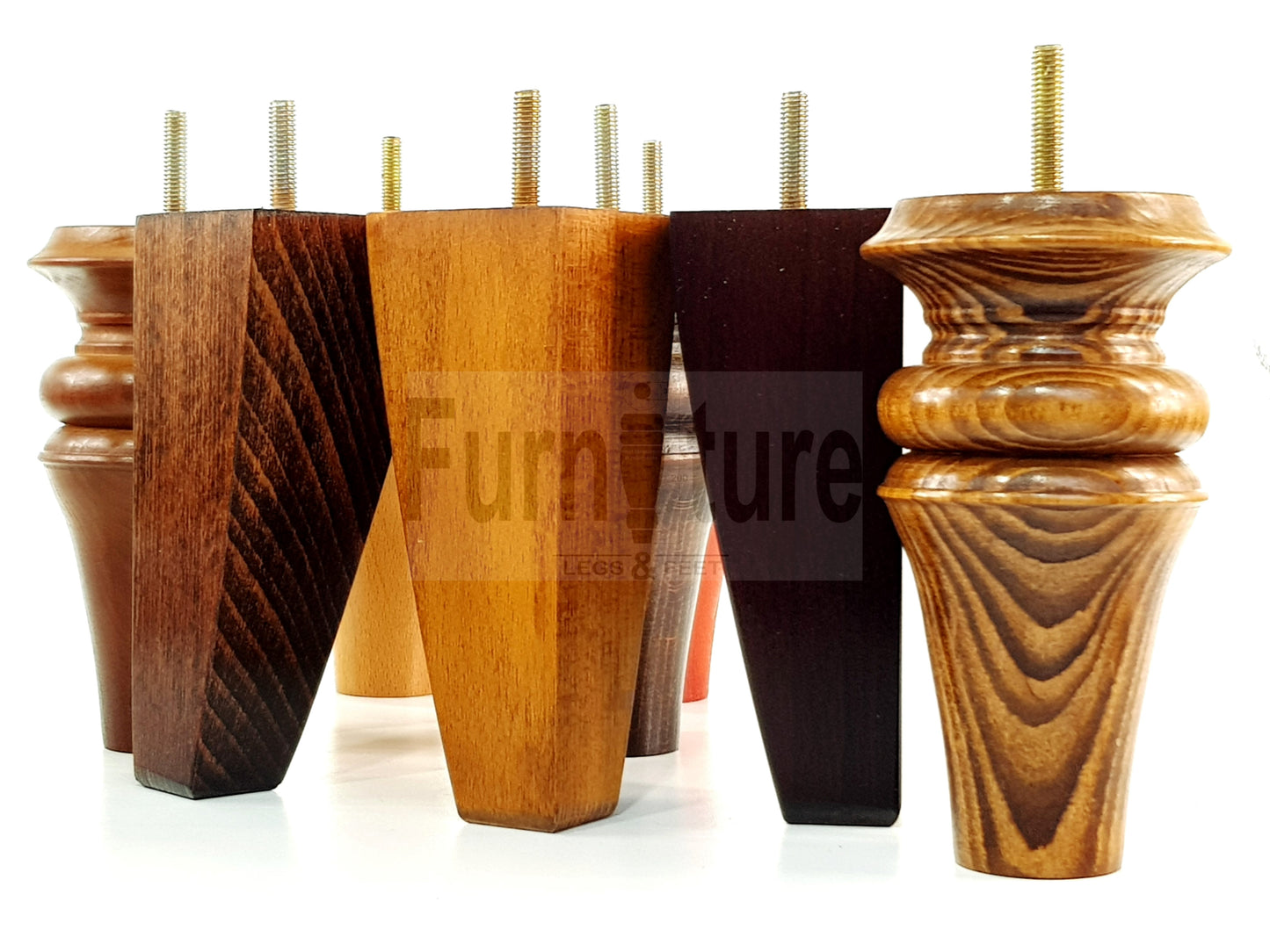 2x Turned & 2x Curved Back Wooden Feet Replacement Furniture Legs 150mm M8(8mm)