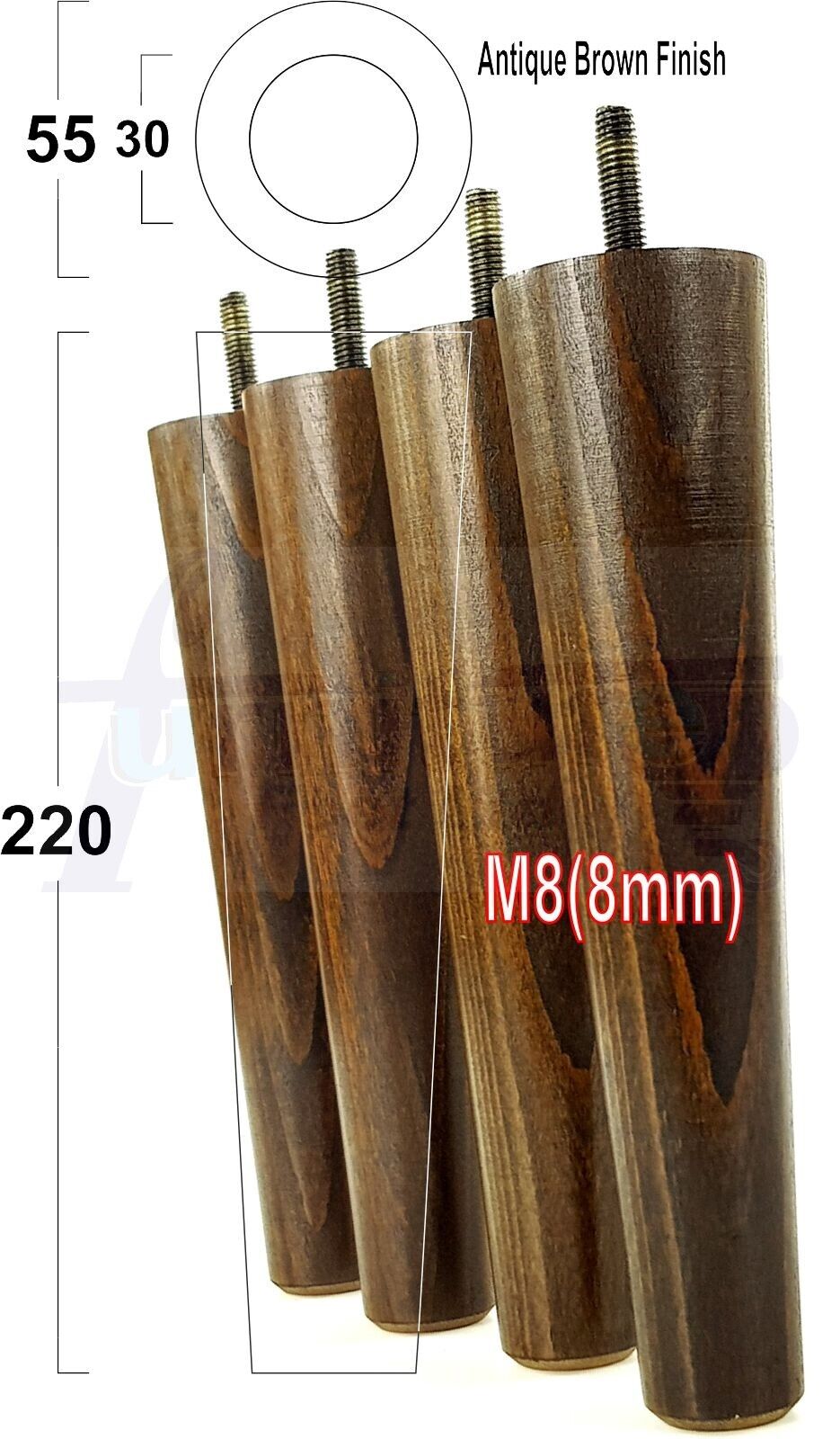 4 Retro Wood Replacement Furniture Chair Legs M8 Footstool Settee Sofa Feet 220mm High