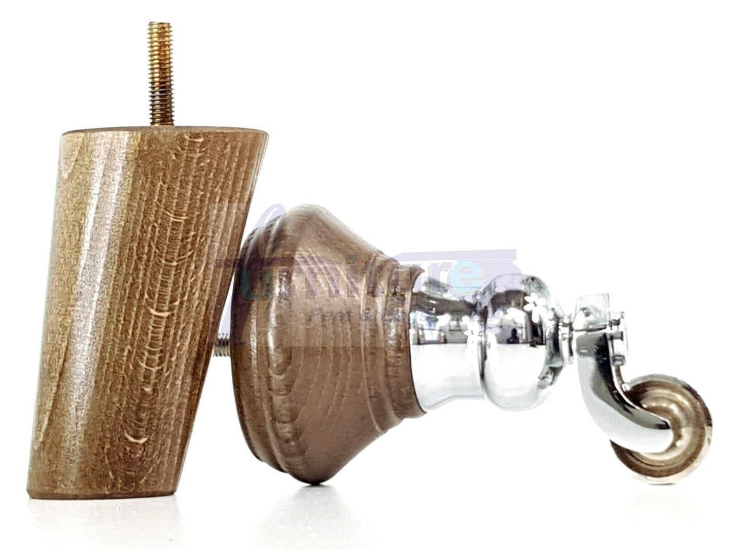 2 Antique Brown Stain Wood Furniture Sofa Legs With Castor 125mm & 2 Angled Back Feet Chair Settee 100mm High M8