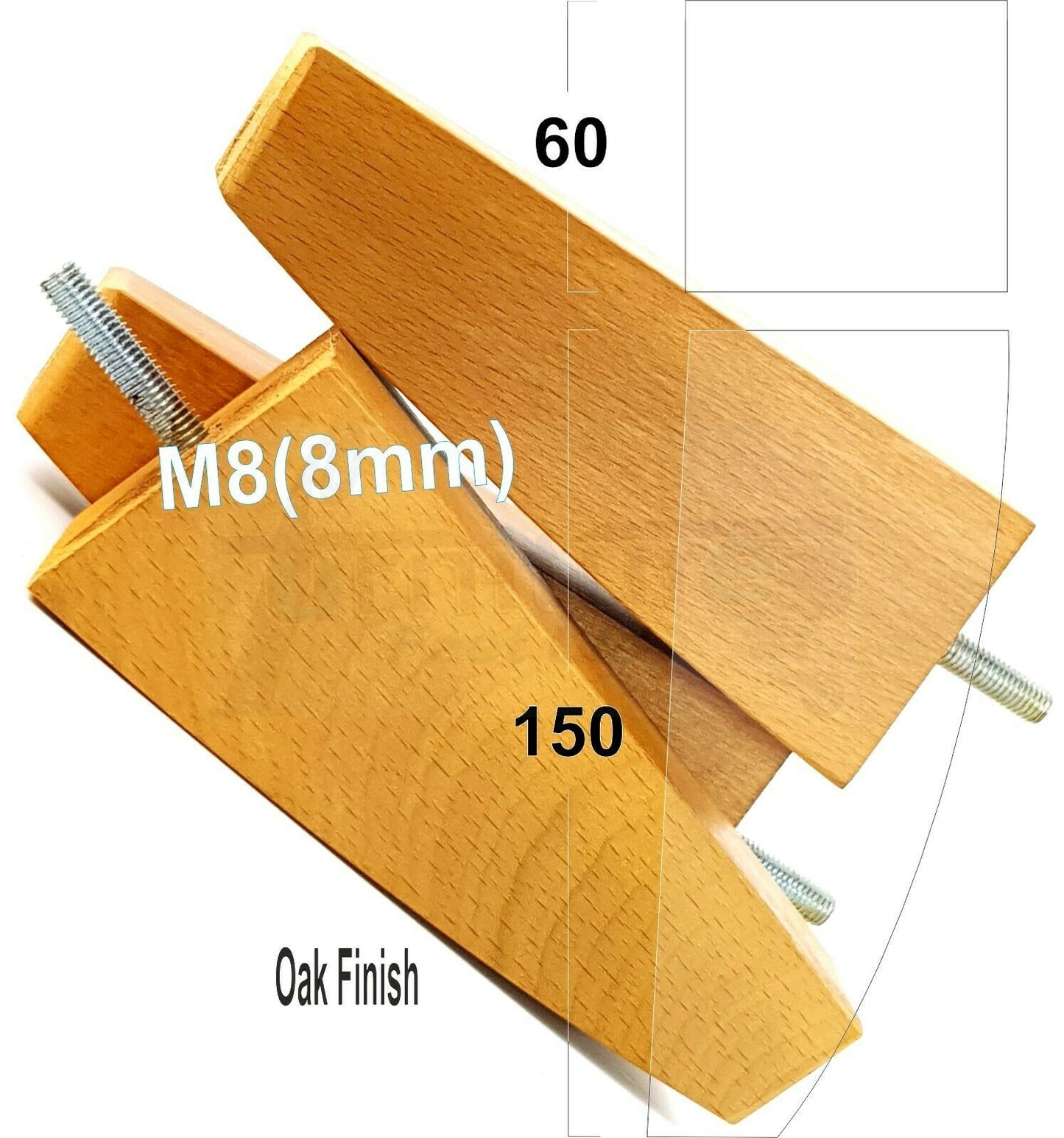 4x Tapered Square Furniture Legs Sofa Feet M8 for Chairs, Settees 150mm High