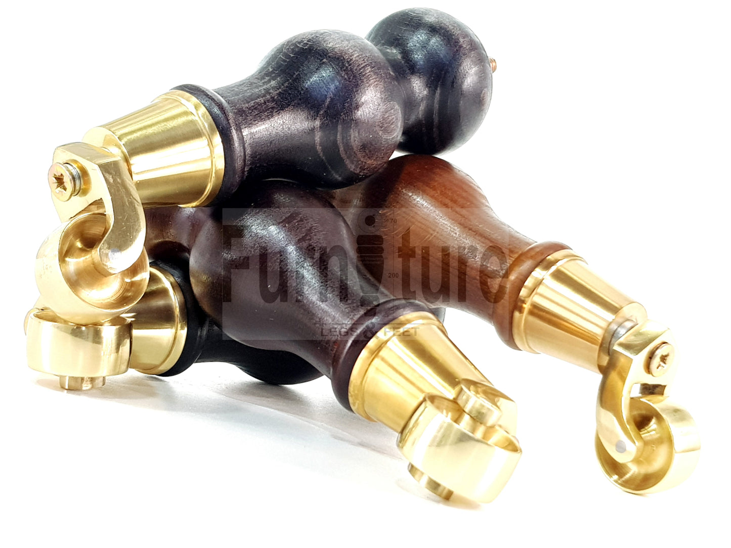 4x Turned Wood Furniture Brass Castor Legs Sofa, Chair Replacement Feet 195mm