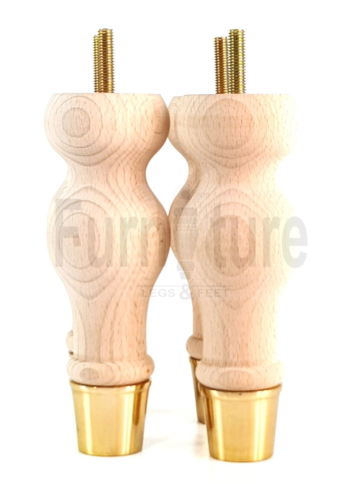 4x Turned M8 Wood Furniture Chair Sofa, Settee Legs Feet Brass Slipper Cup 160mm
