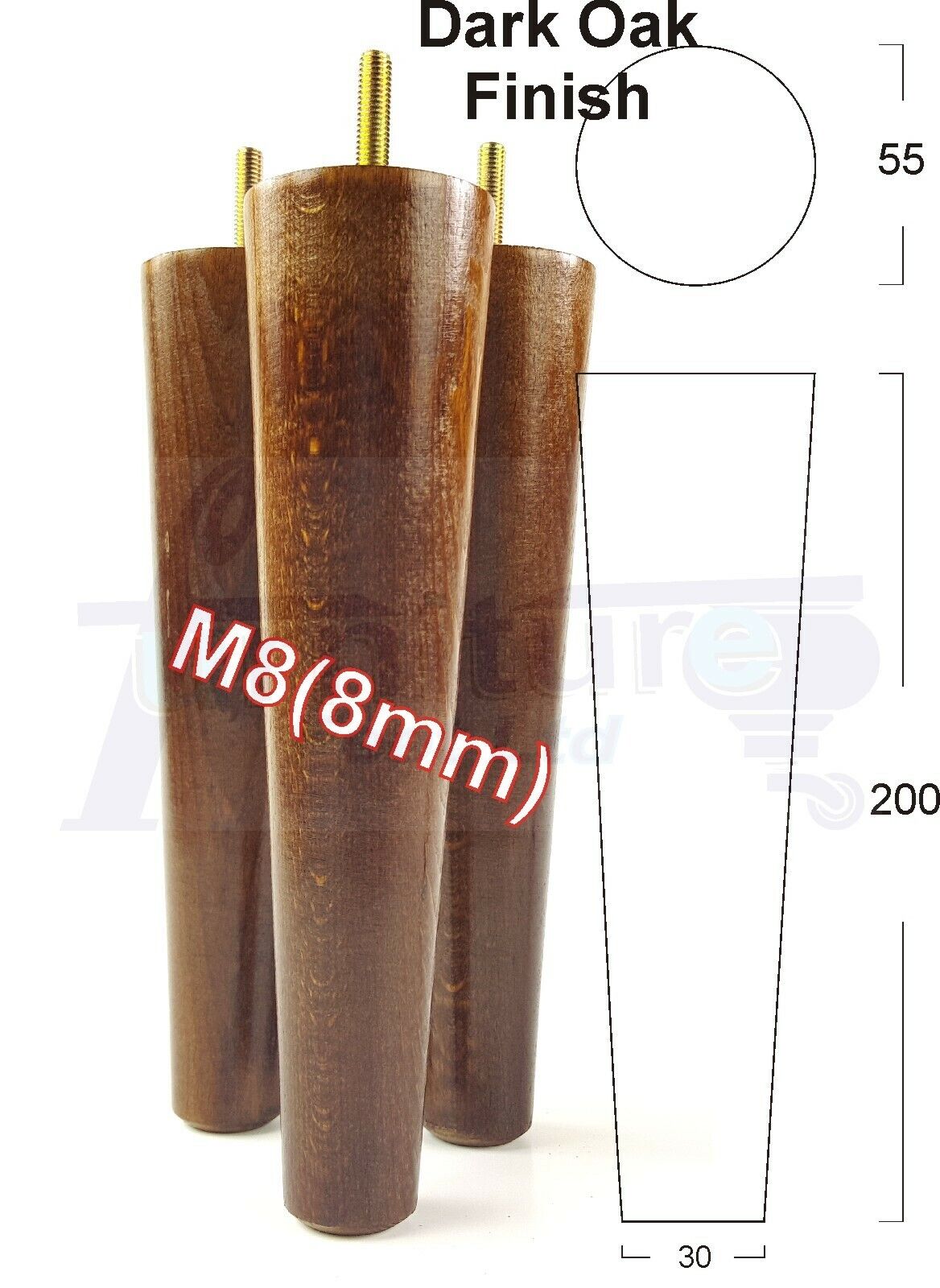 4 Retro Turned Wood Replacement Furniture Chair Legs M8 Footstool Settee Sofa Feet 200mm High