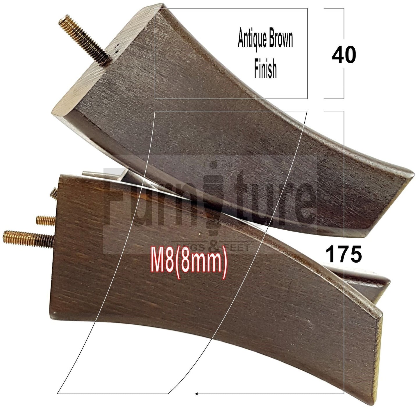 SET OF 4 WOODEN FURNITURE FEET 175mm HIGH REPLACEMENT SOFA LEGS 8mm Thread